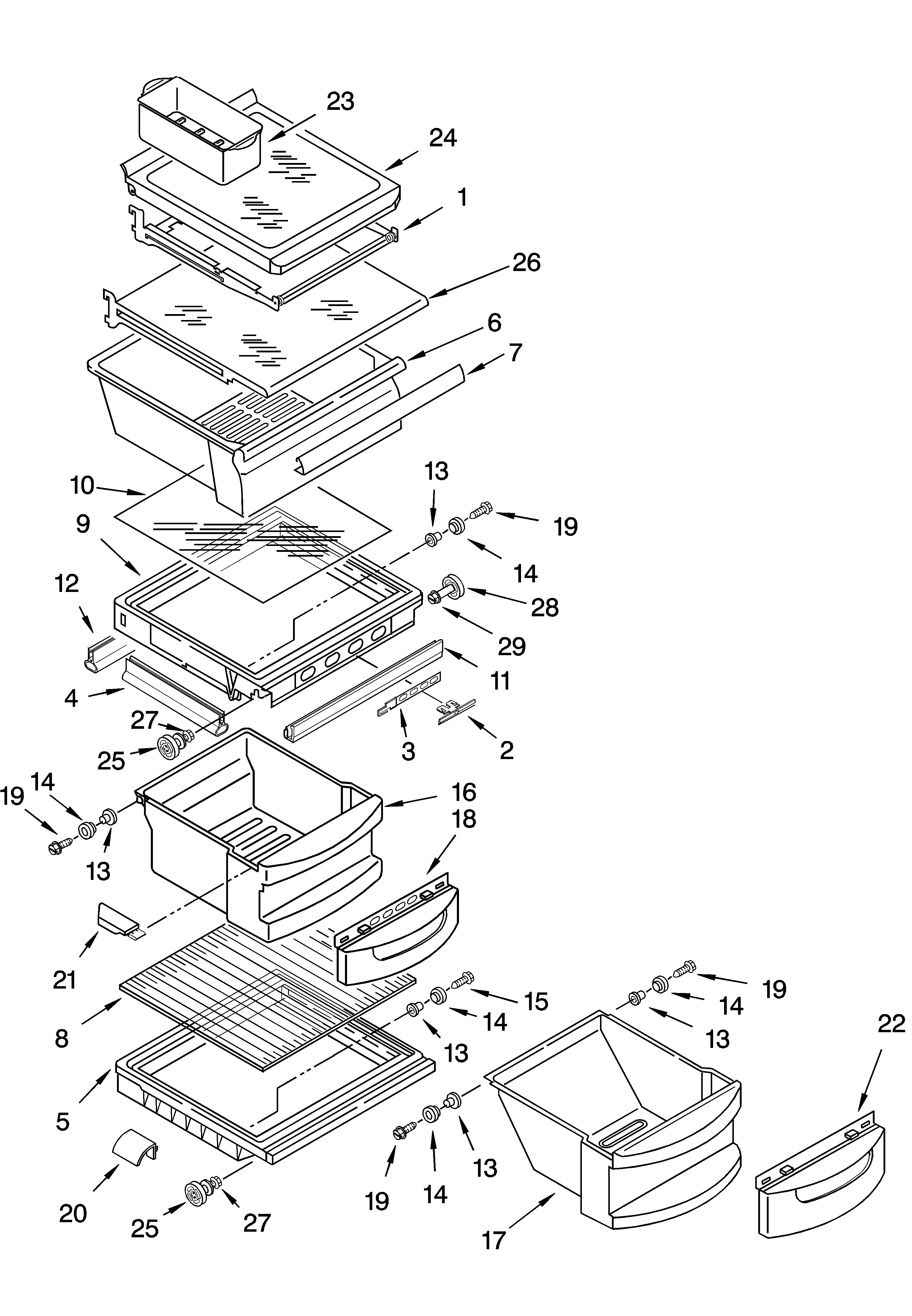 KitchenAid KSRG25FKWH15 refrigerator shelf parts diagram