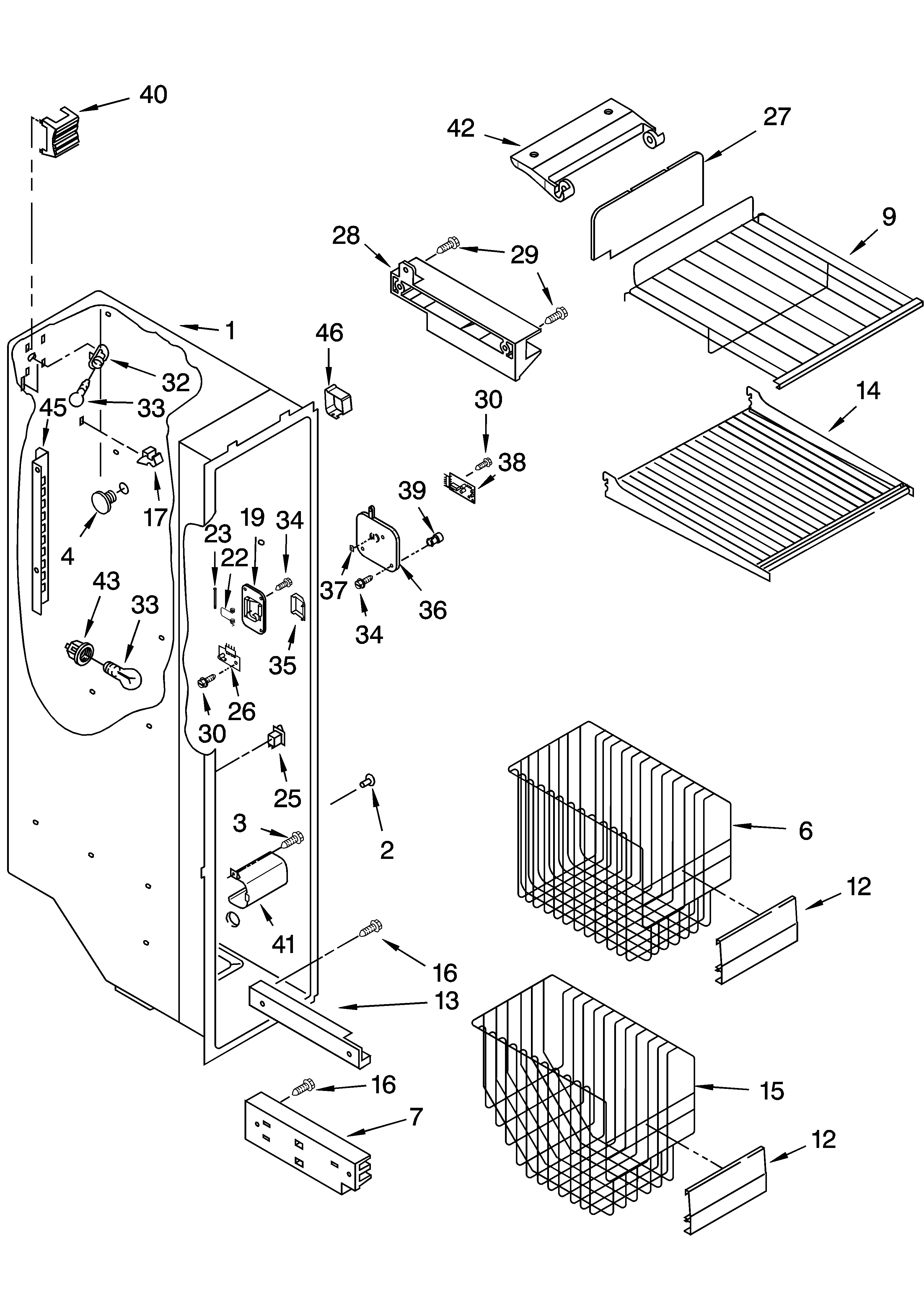 KitchenAid KSRG25FKWH15 freezer liner parts diagram