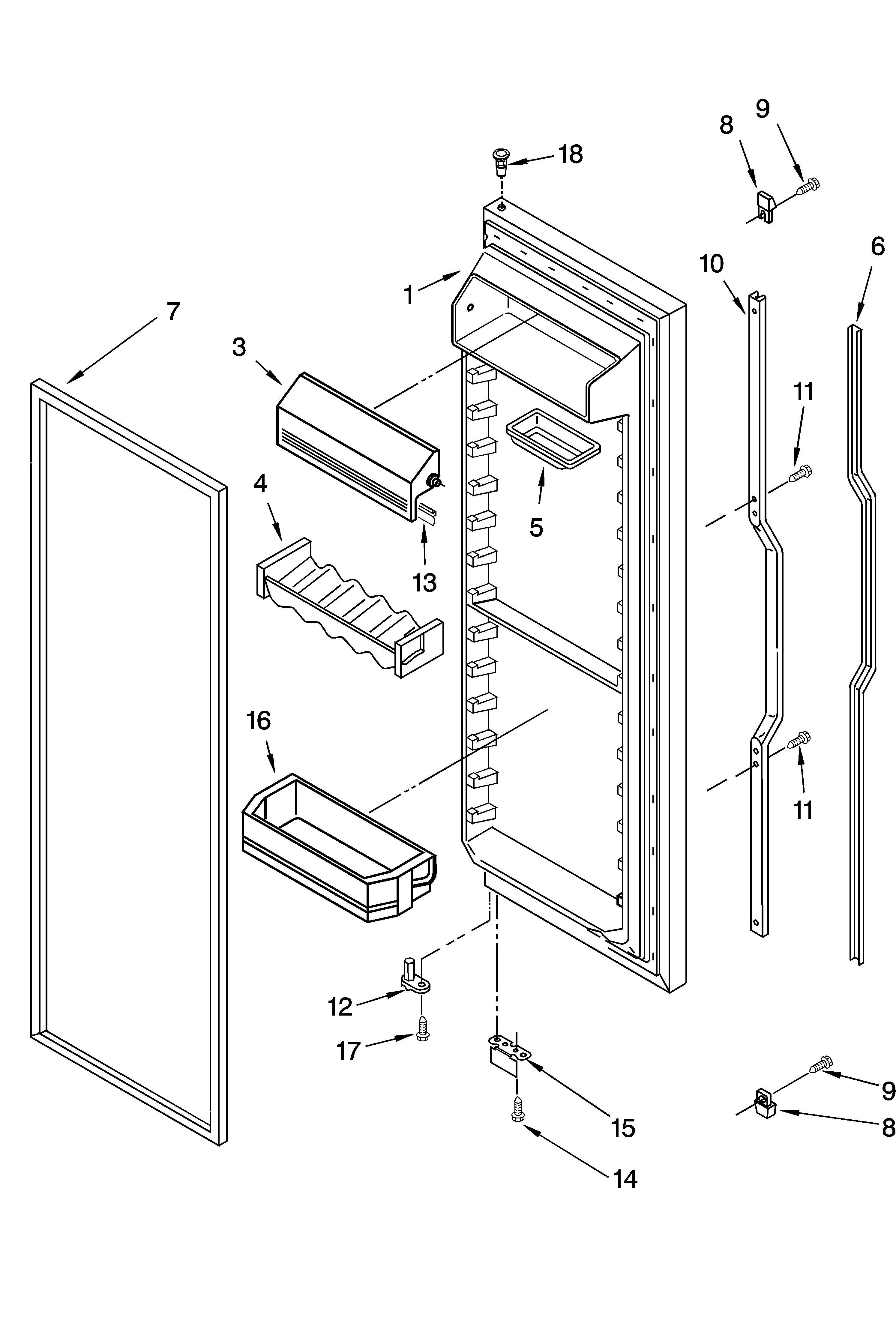 KitchenAid KSRG25FKWH15 refrigerator door parts diagram