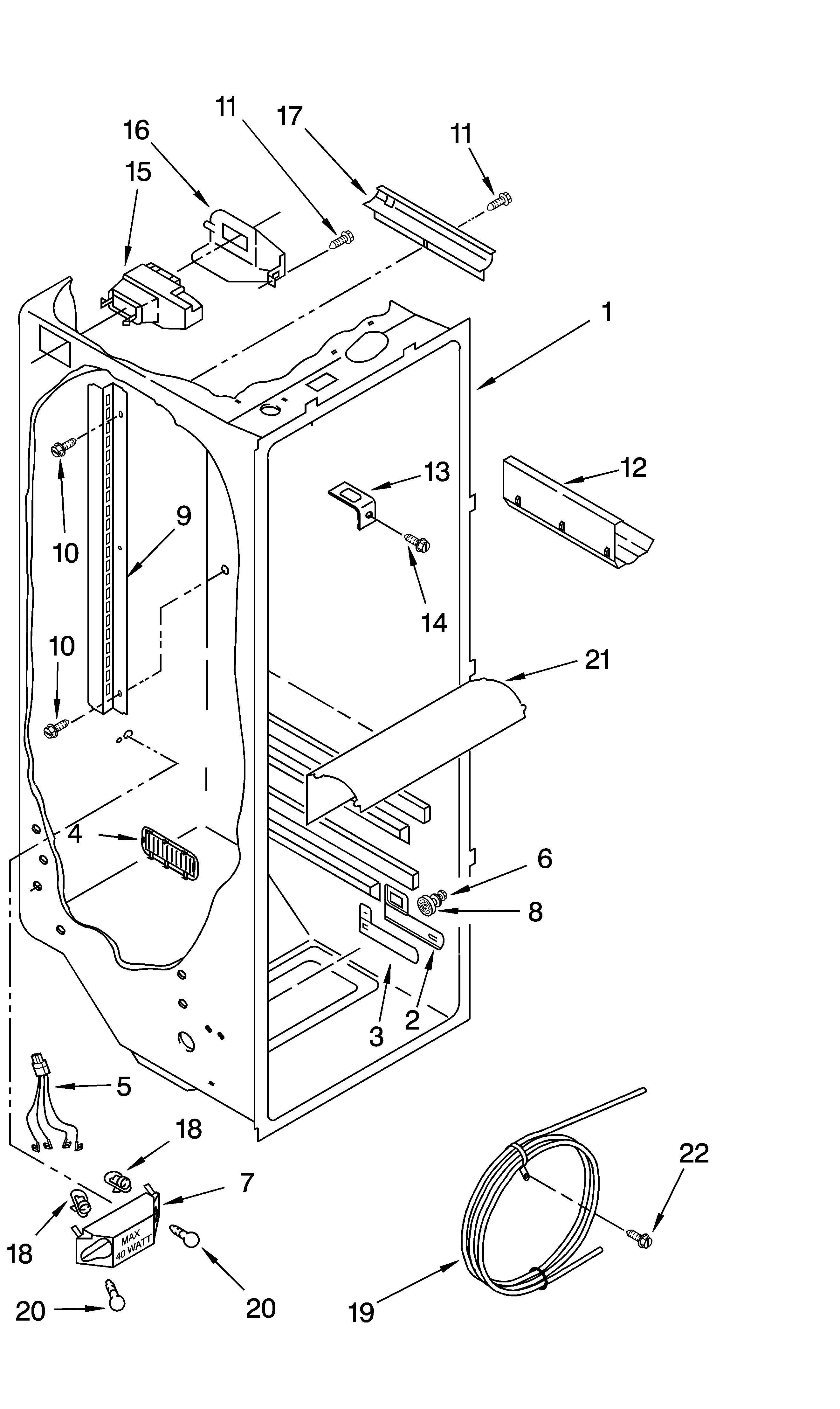 KitchenAid KSRK22ILWH13 refrigerator liner parts diagram