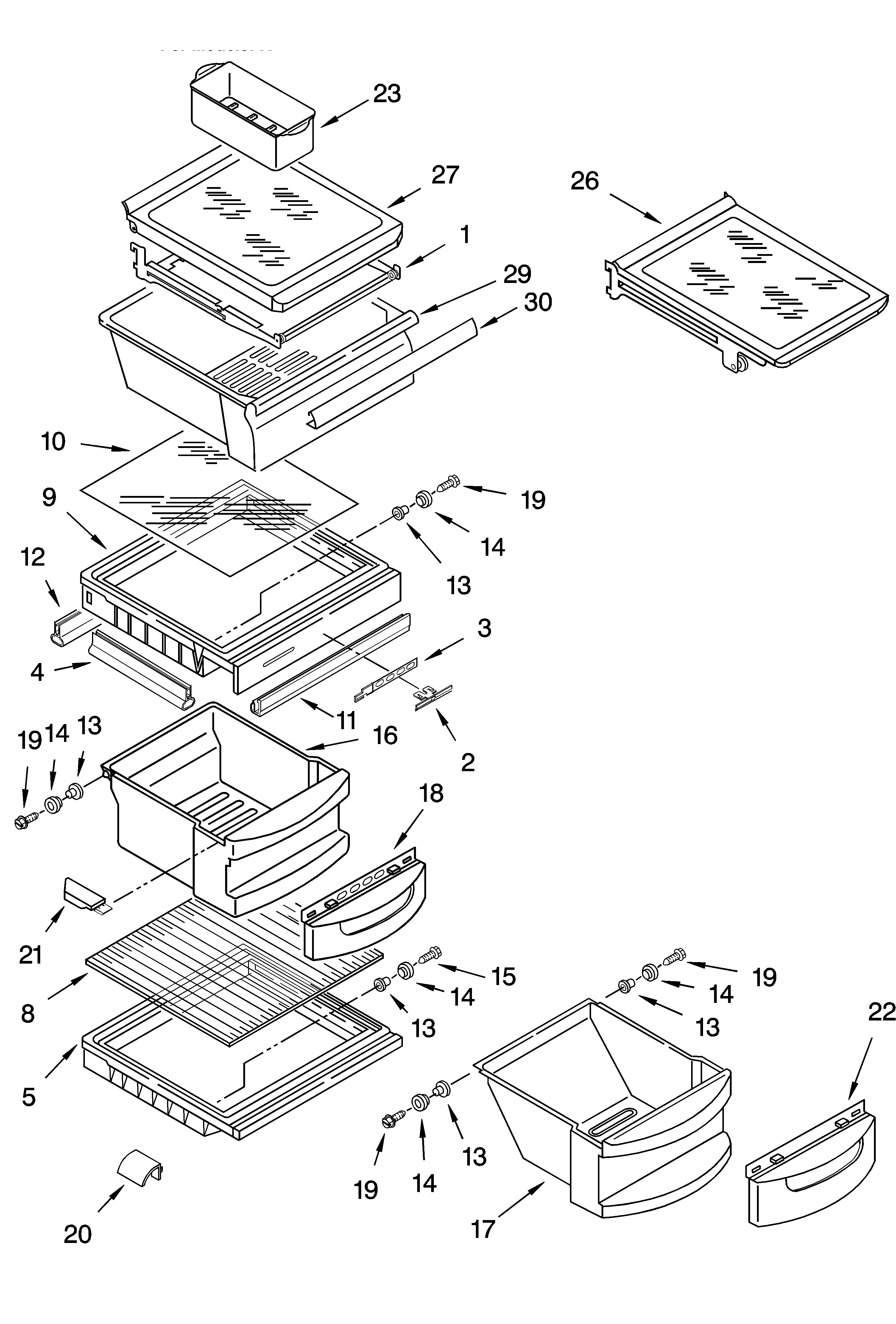 KitchenAid KSRK22ILWH13 refrigerator shelf parts diagram