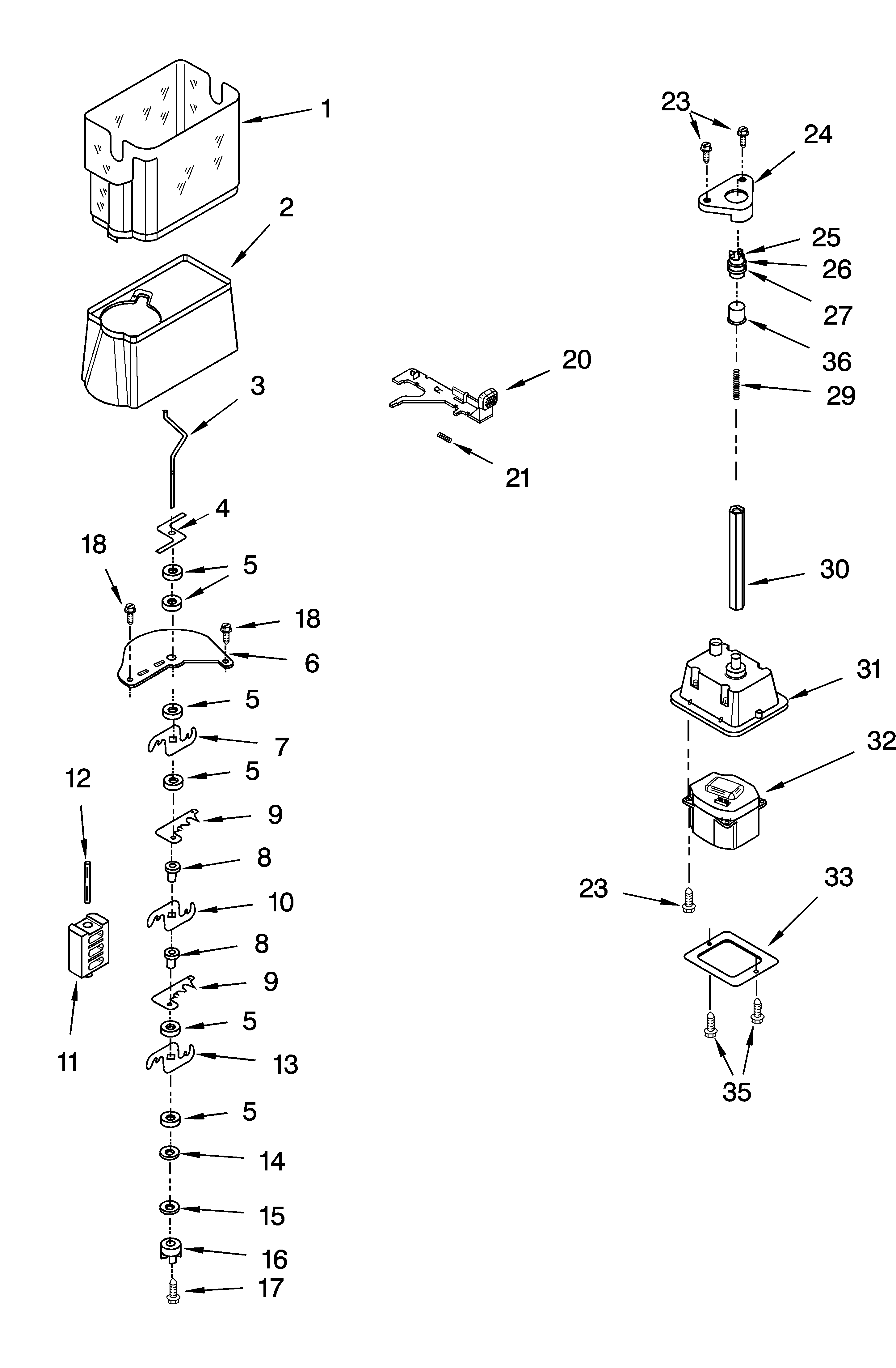 KitchenAid KSRK22ILWH13 motor and ice container parts diagram