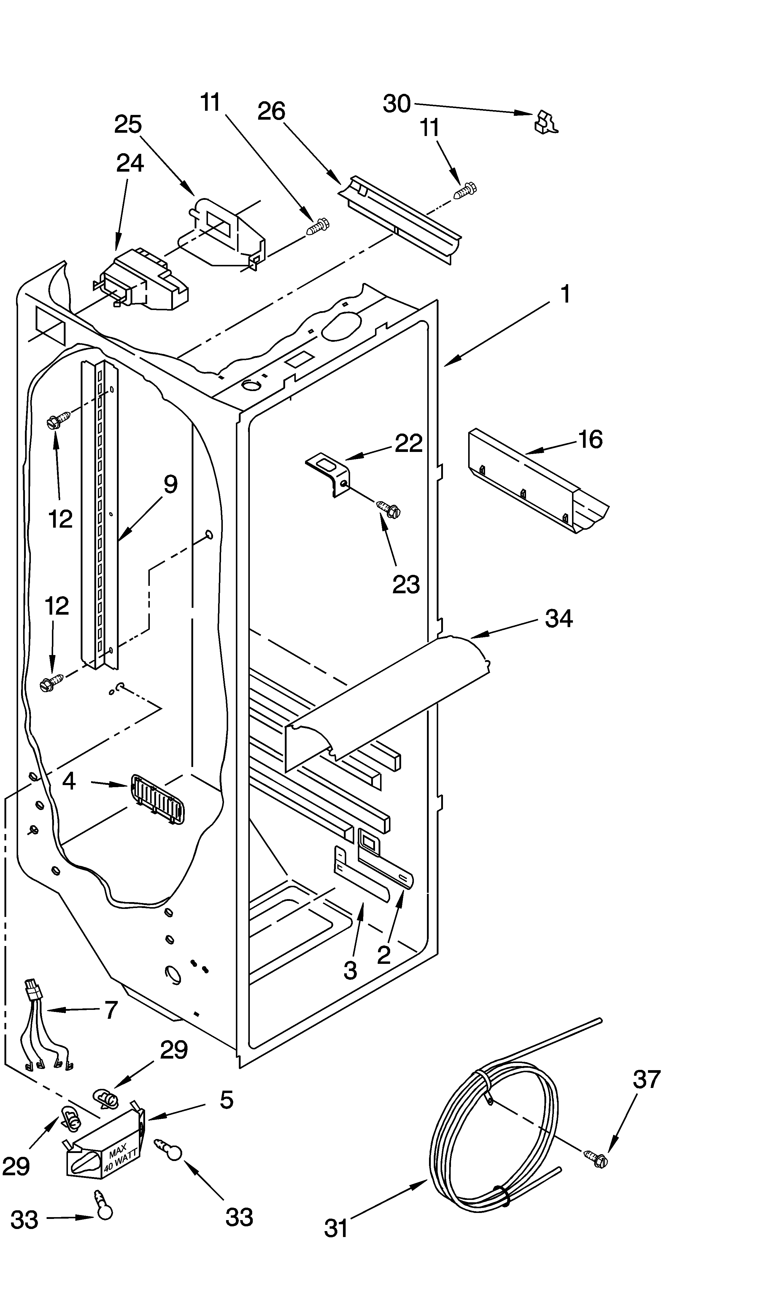 KitchenAid KSRK25ILBL13 refrigerator liner parts diagram