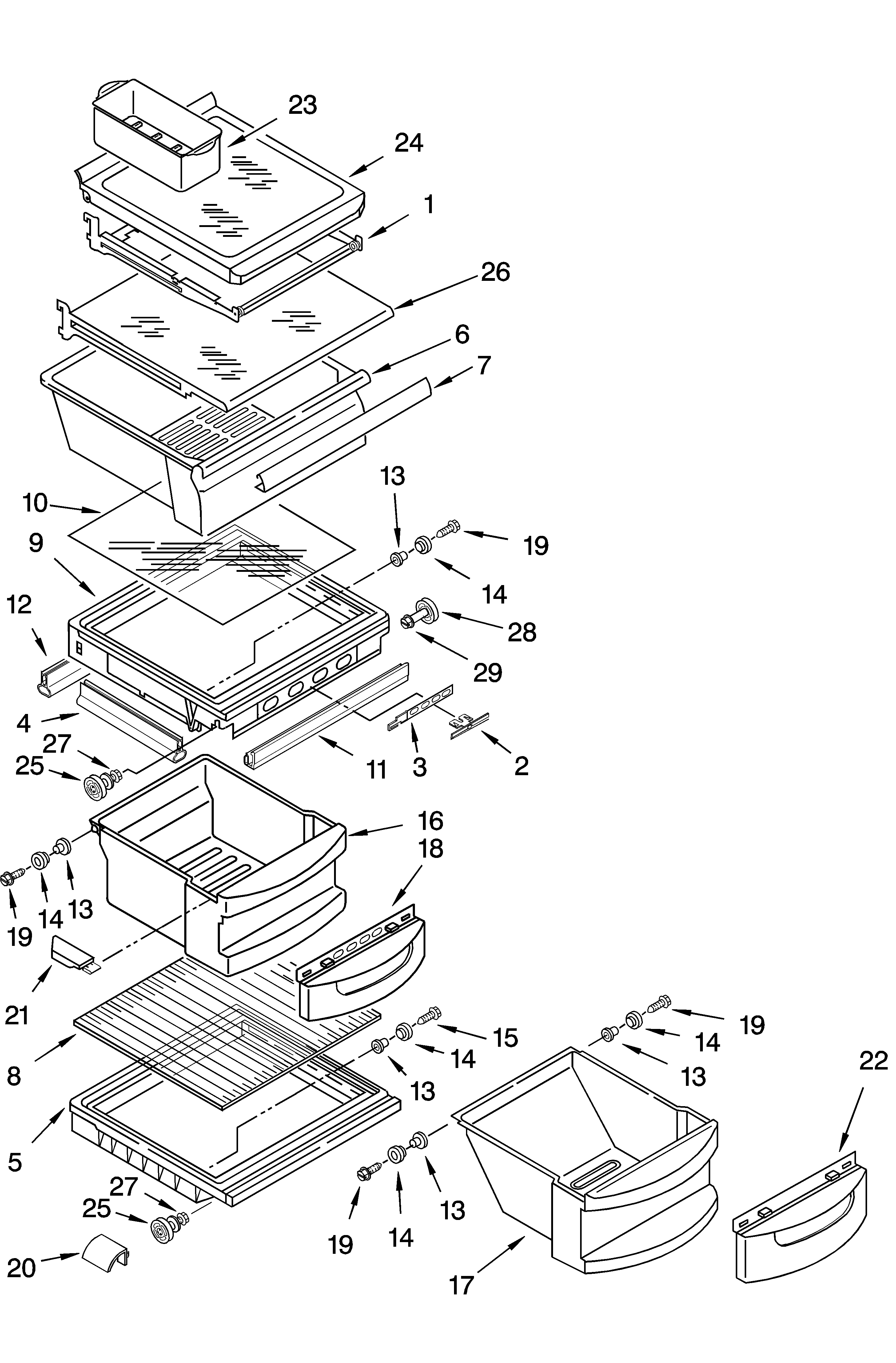 KitchenAid KSRK25ILBL13 refrigerator shelf parts diagram
