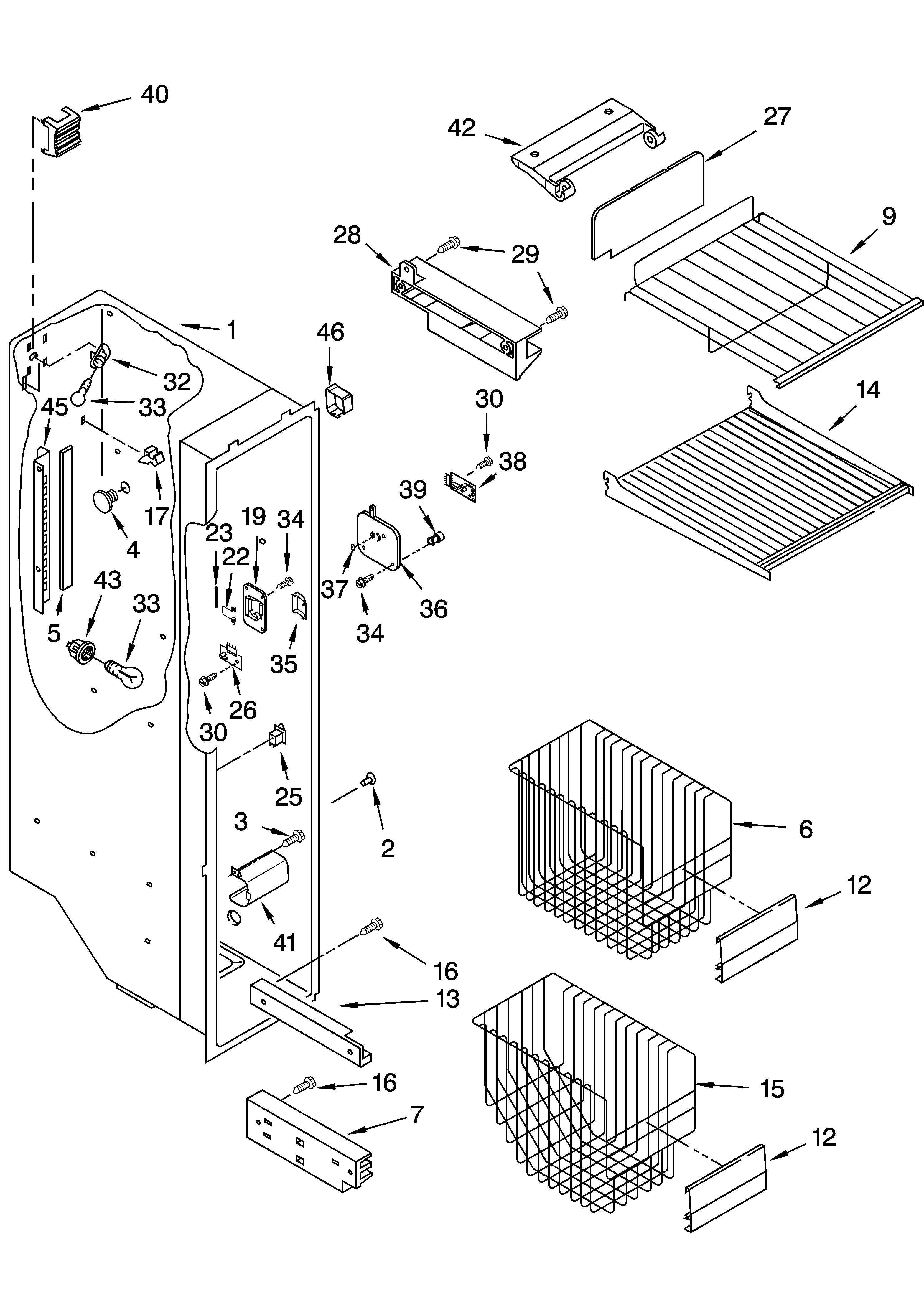 KitchenAid KSRK25ILBL13 freezer liner parts diagram