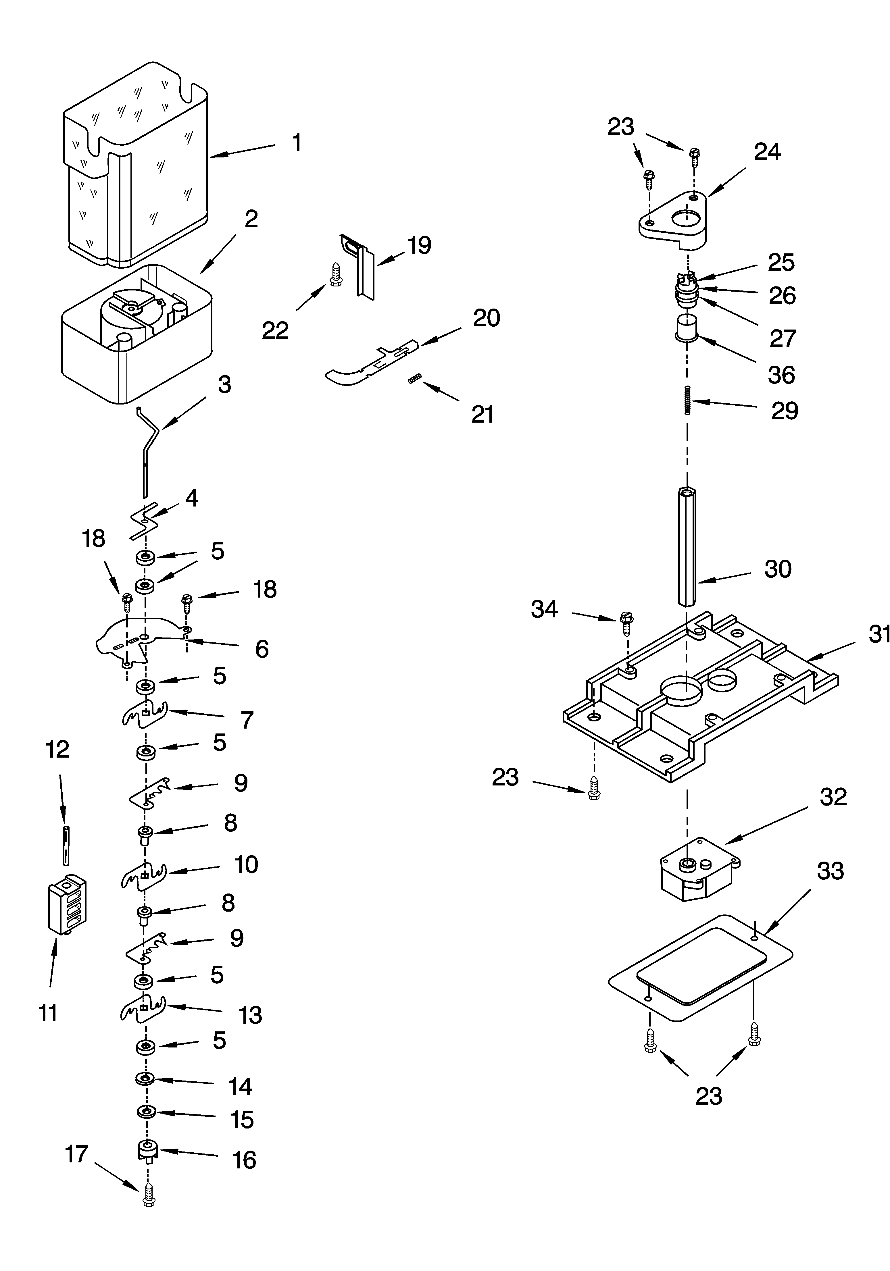 KitchenAid KSRK25ILBL13 motor and ice container parts diagram