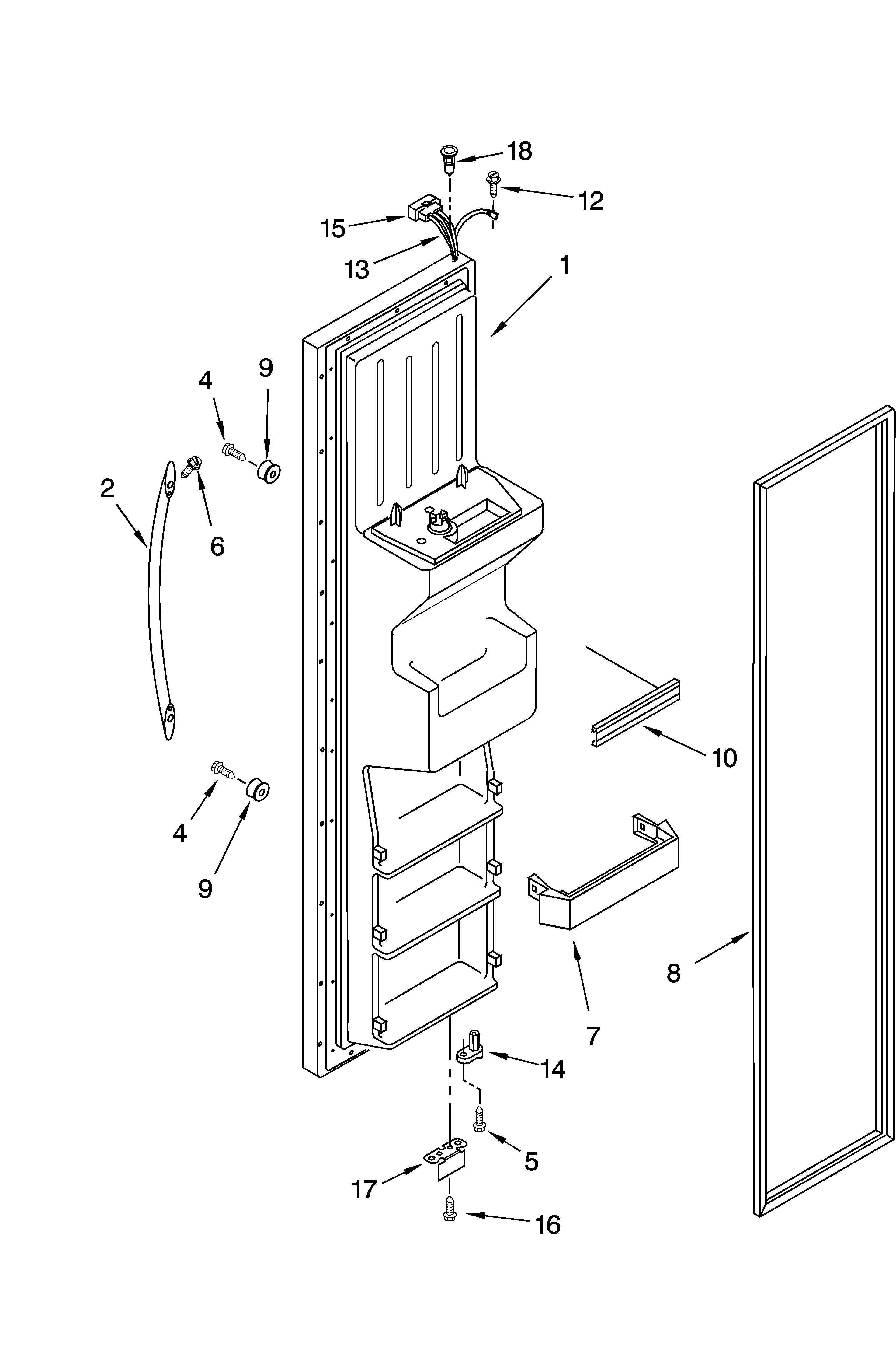KitchenAid KSRK25ILBL13 freezer door parts diagram