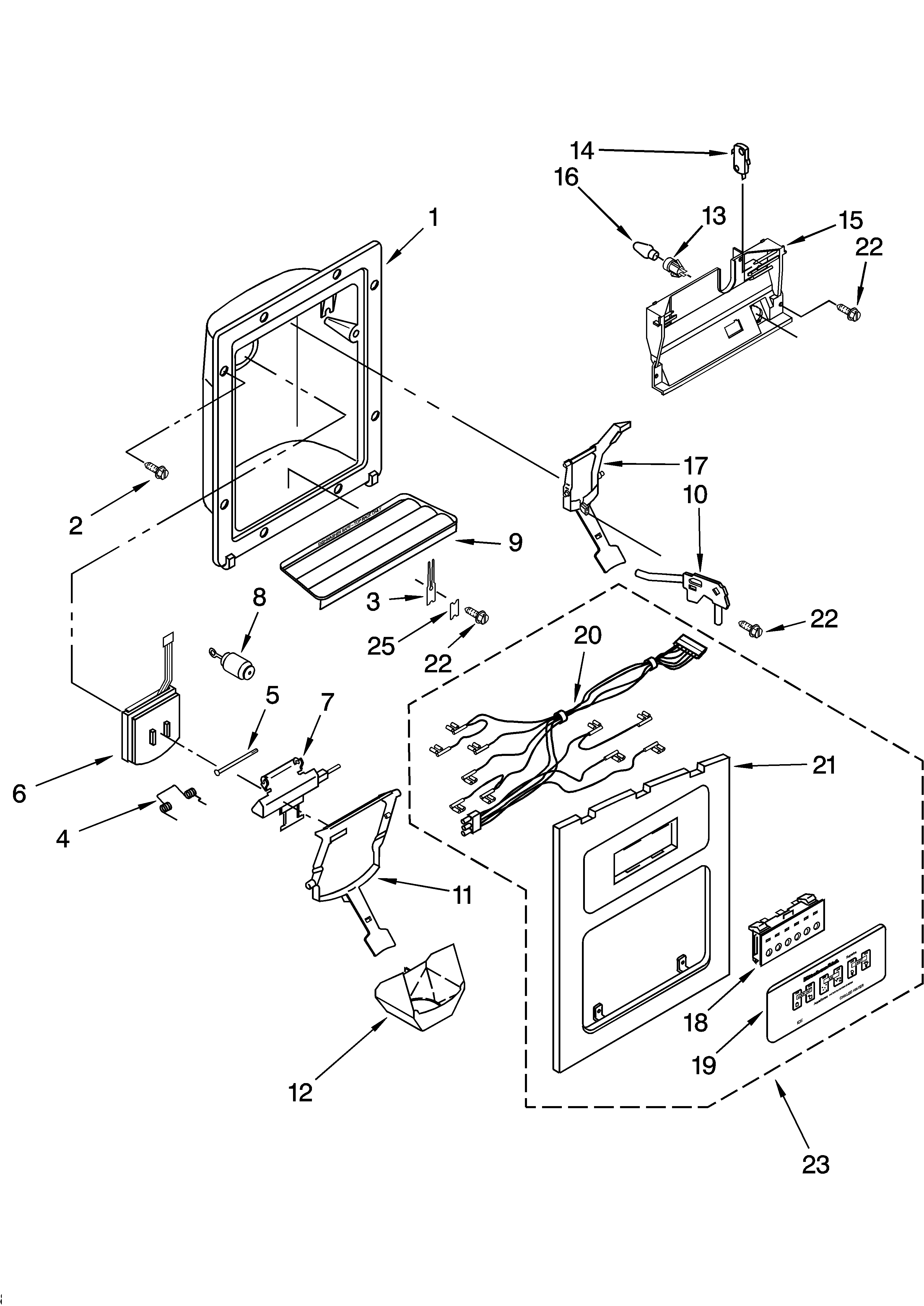 KitchenAid KSRK25ILBL13 dispenser front parts diagram