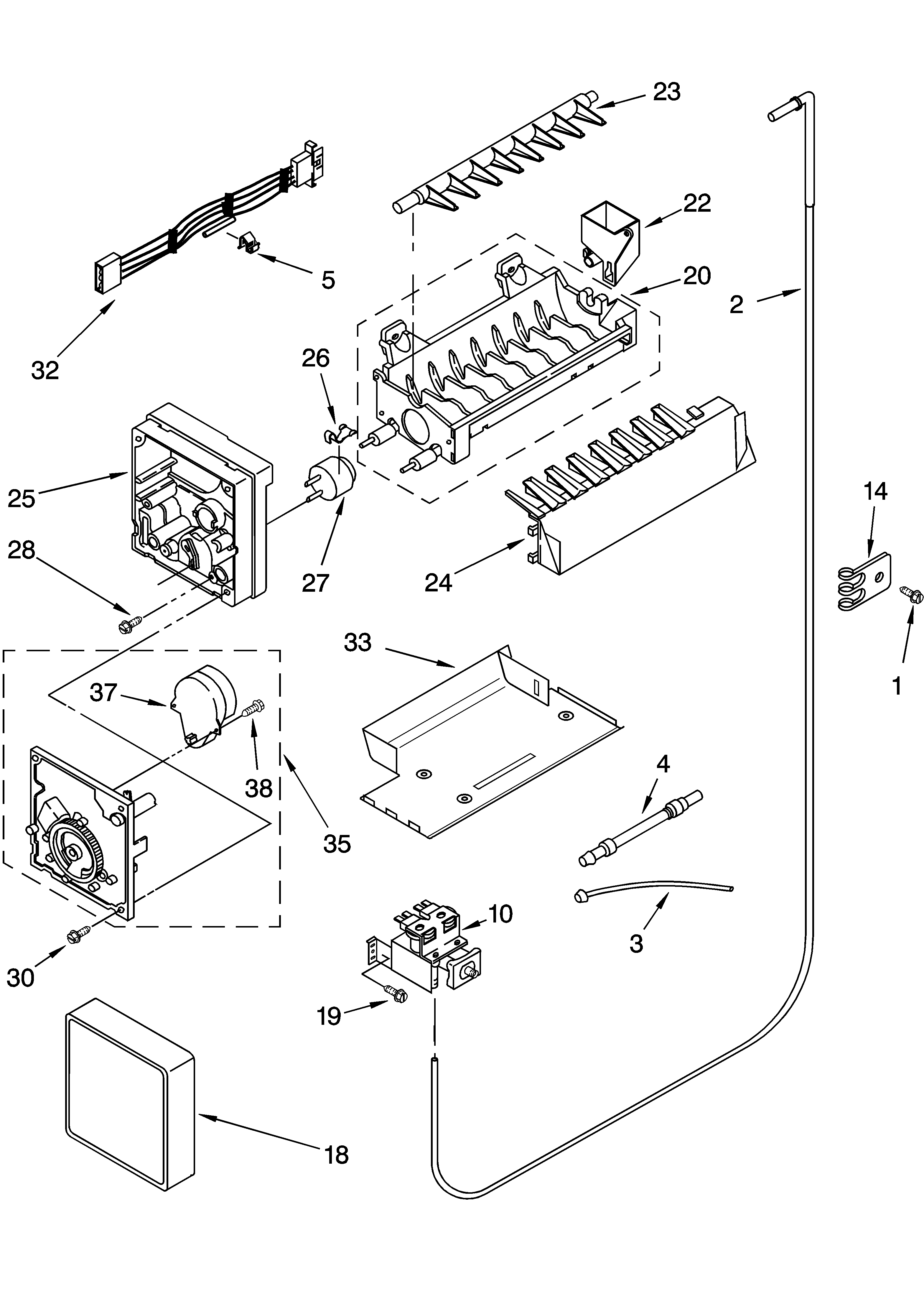 KitchenAid KSRK25ILBL13 icemaker parts, parts not illustrated diagram
