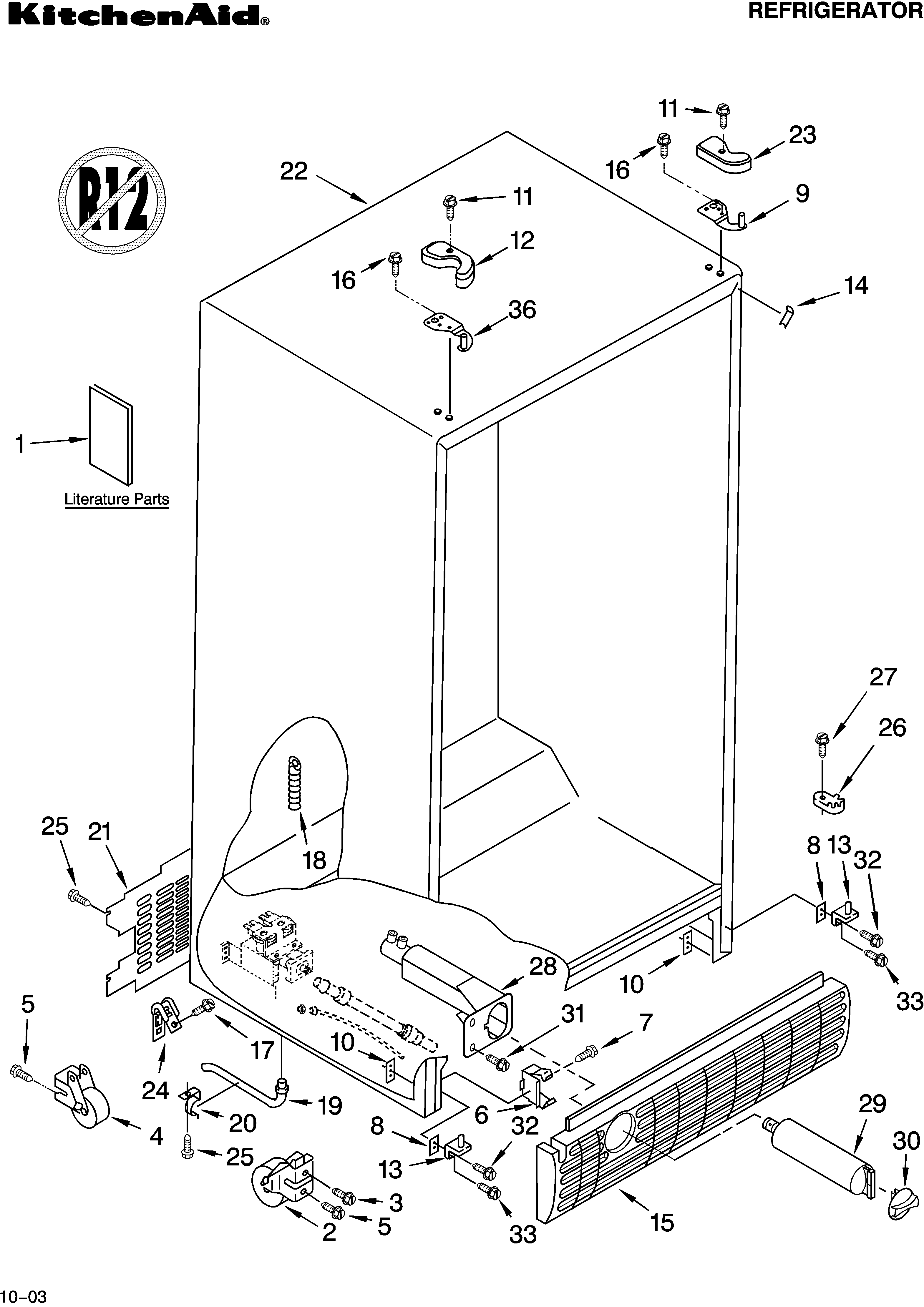 KitchenAid KSRS25ILBT13 cabinet parts diagram