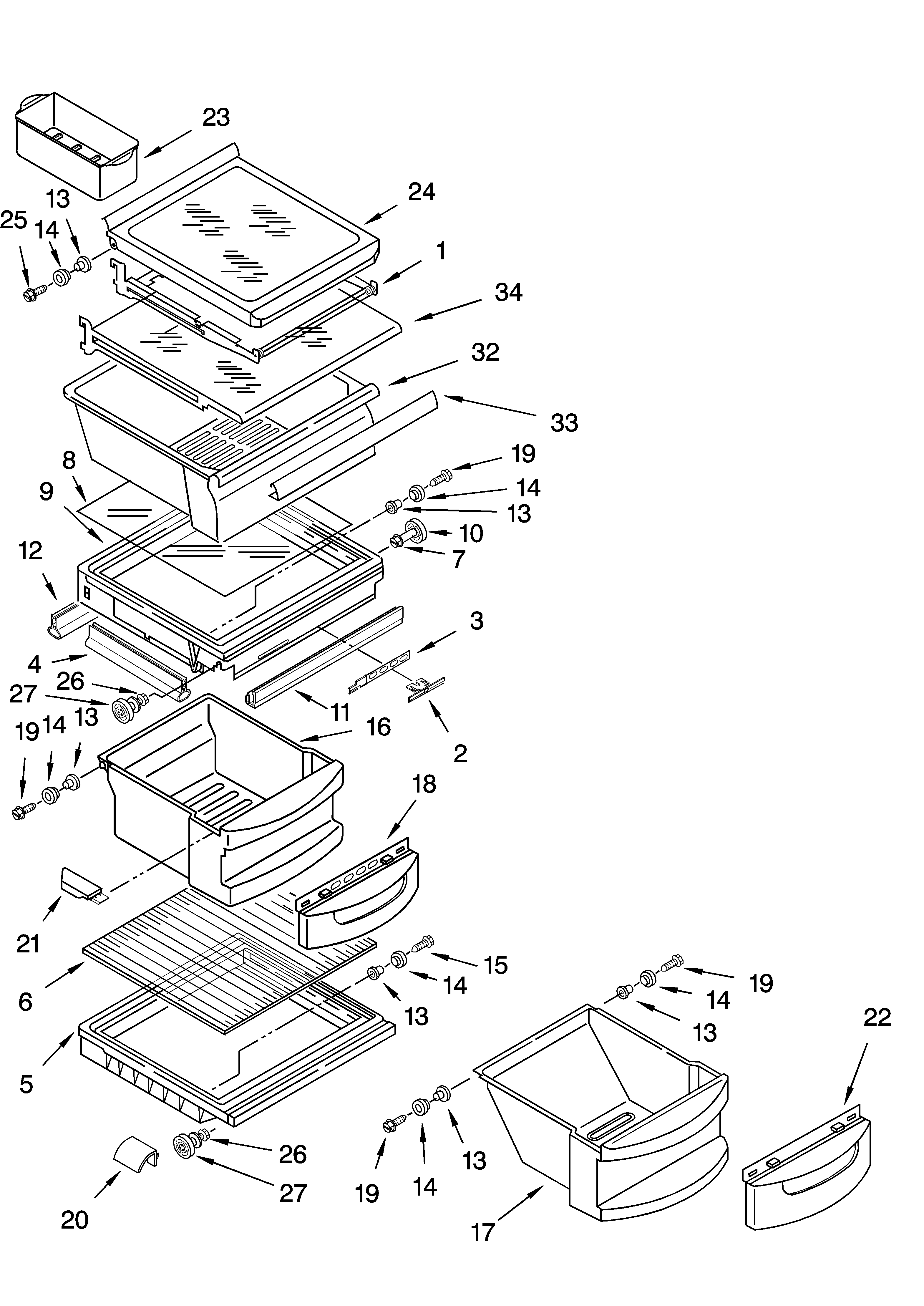 KitchenAid KSRS25ILBT13 refrigerator shelf parts diagram