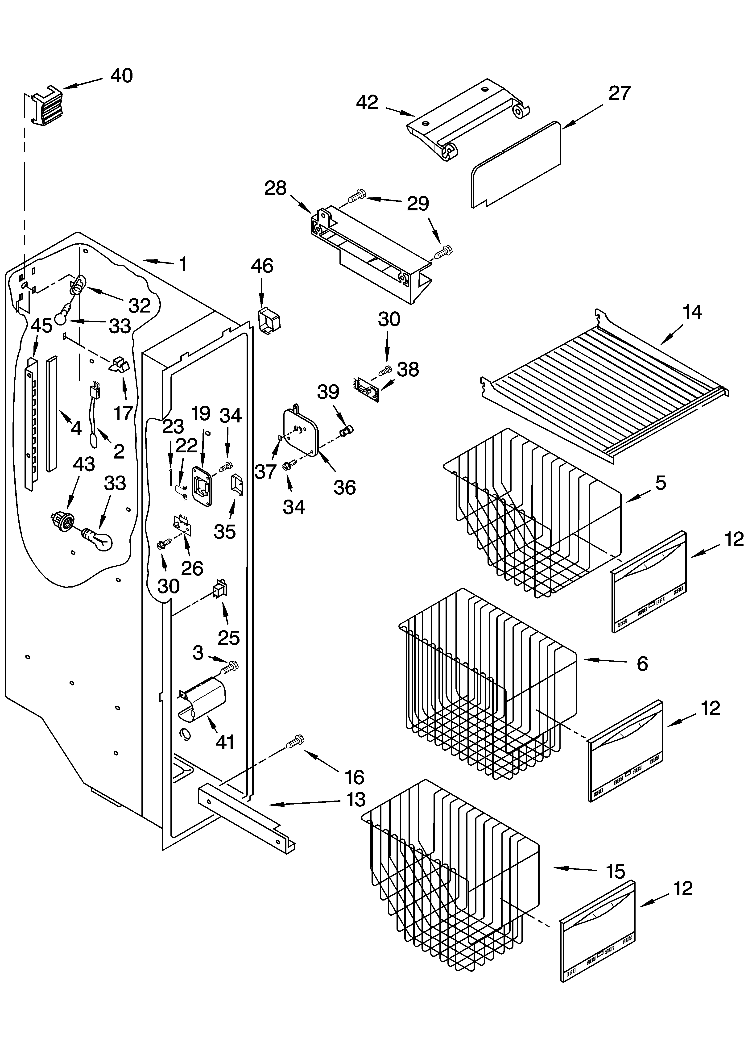 KitchenAid KSRS25ILBT13 freezer liner parts diagram