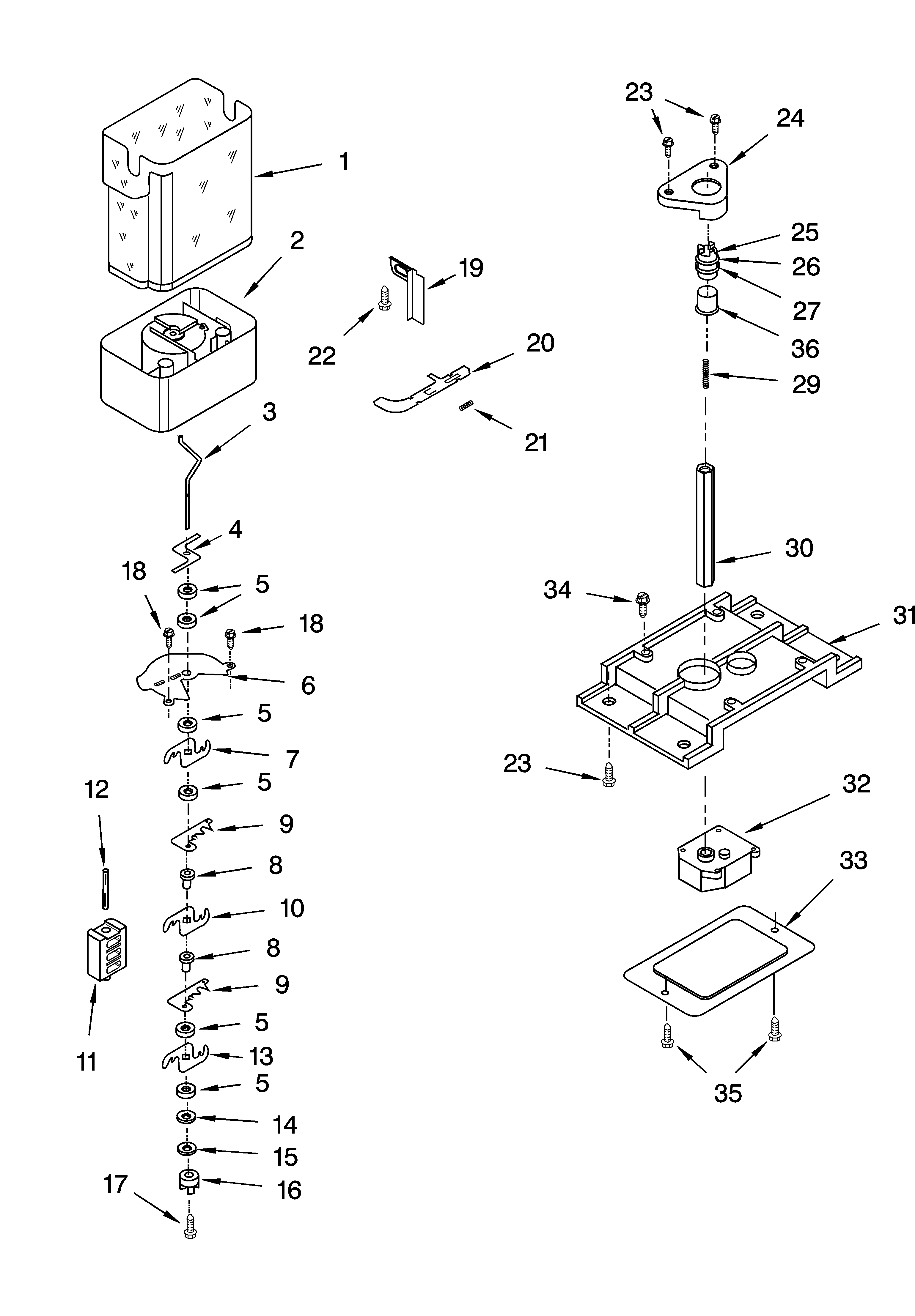 KitchenAid KSRS25ILBT13 motor and ice container parts diagram