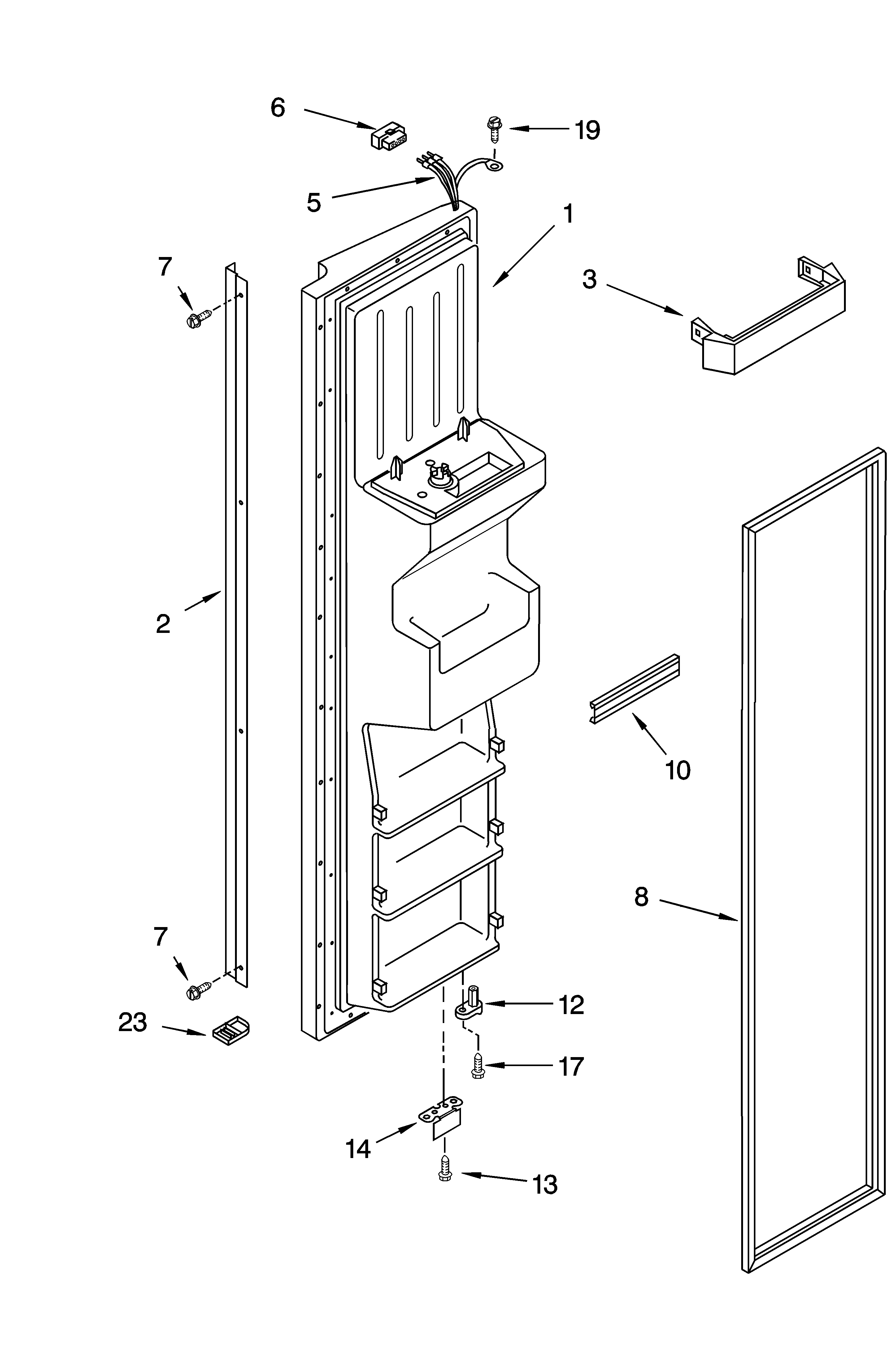 KitchenAid KSRS25ILBT13 freezer door parts diagram