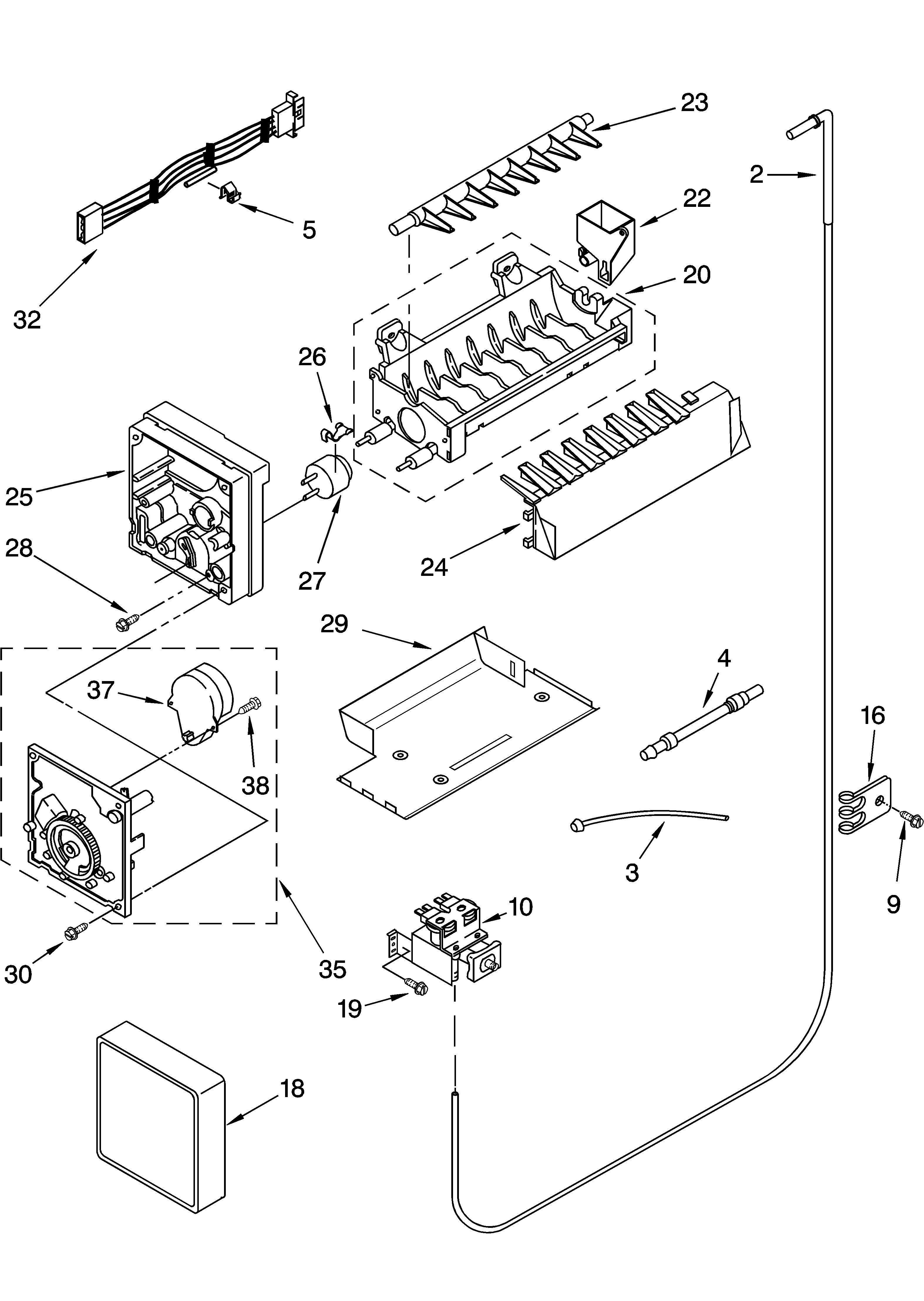 KitchenAid KSRS25ILBT13 icemaker parts, parts not illustrated diagram