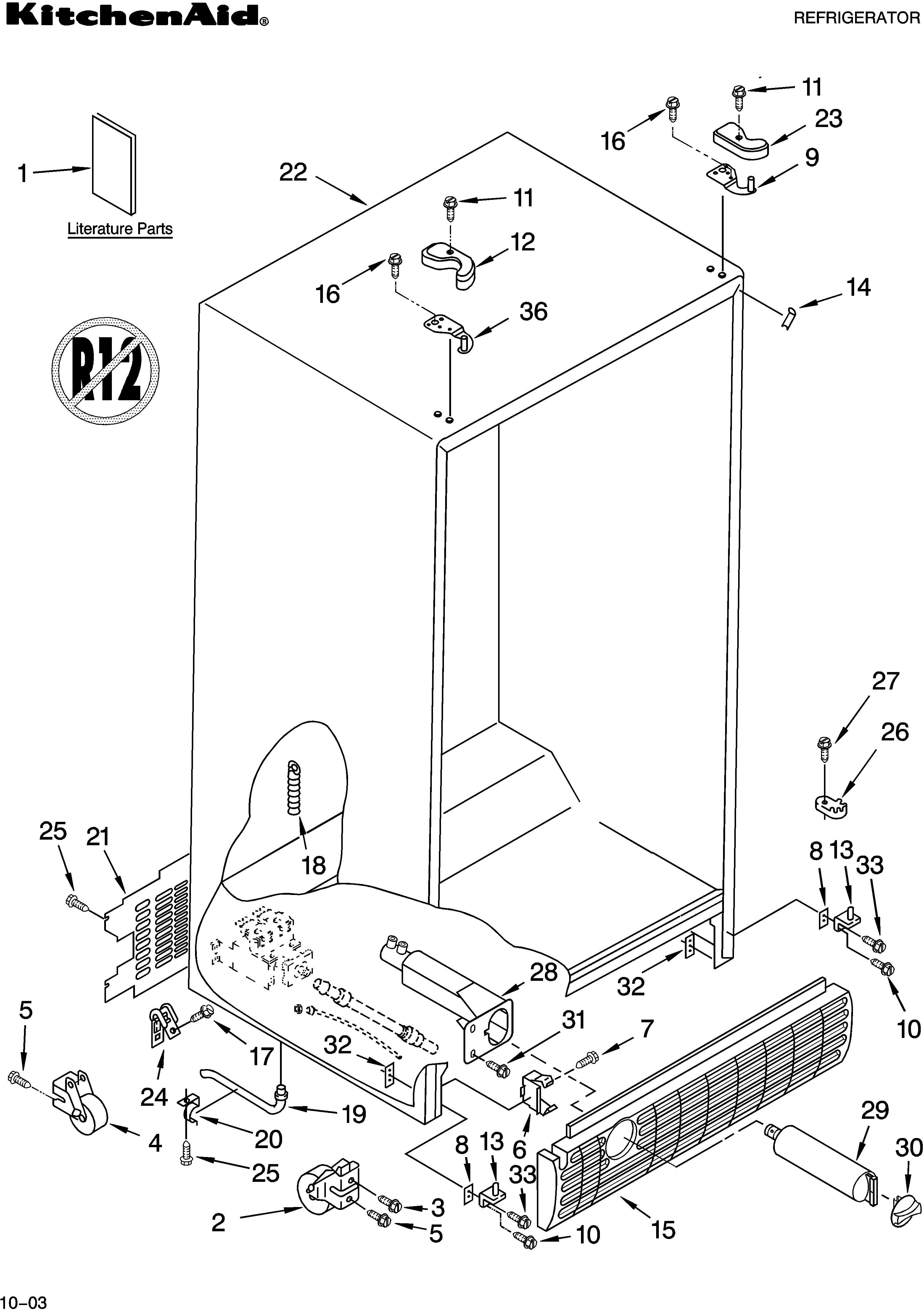 KitchenAid KSRS27ILWH13 cabinet parts diagram
