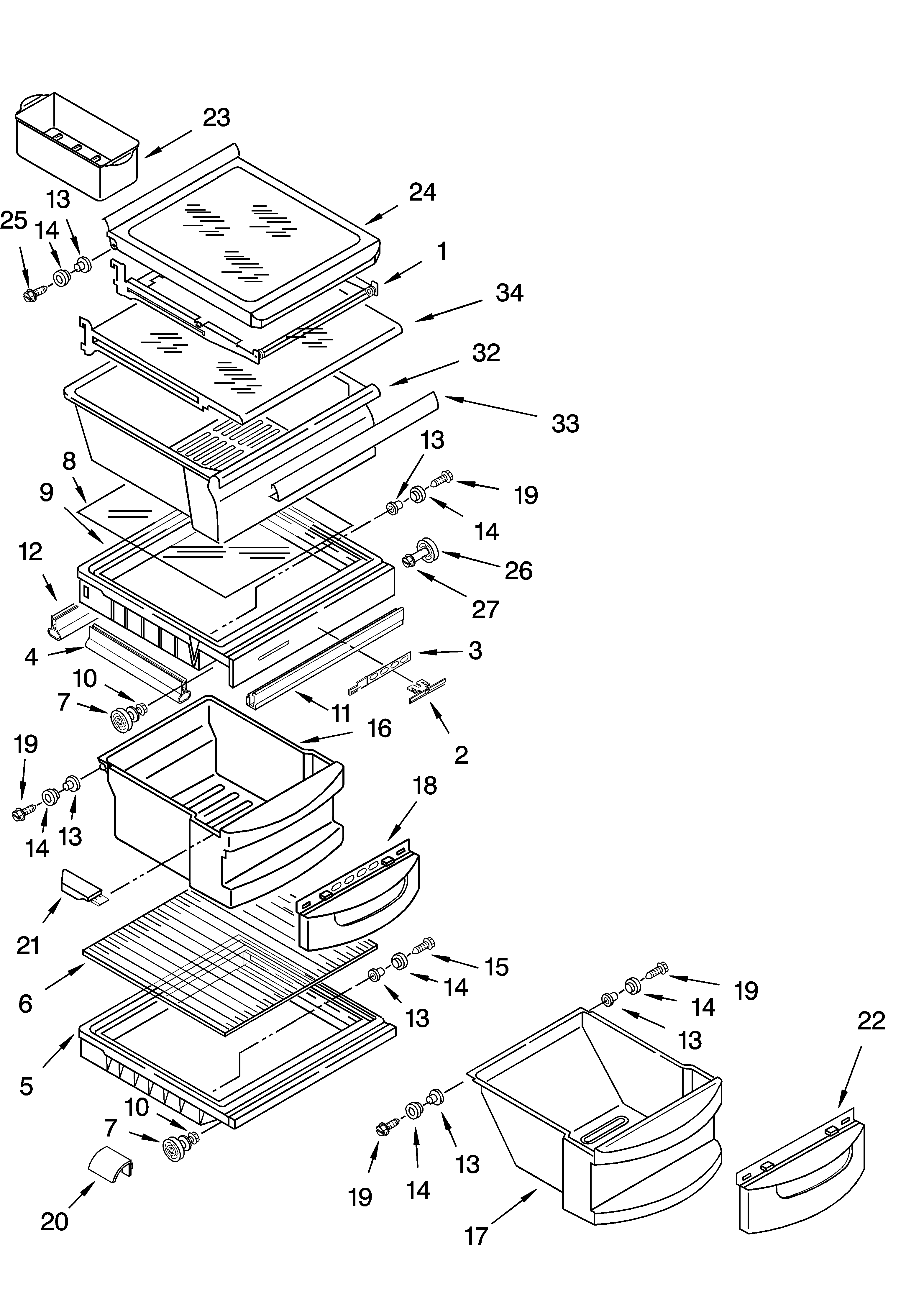 KitchenAid KSRS27ILWH13 refrigerator shelf parts diagram