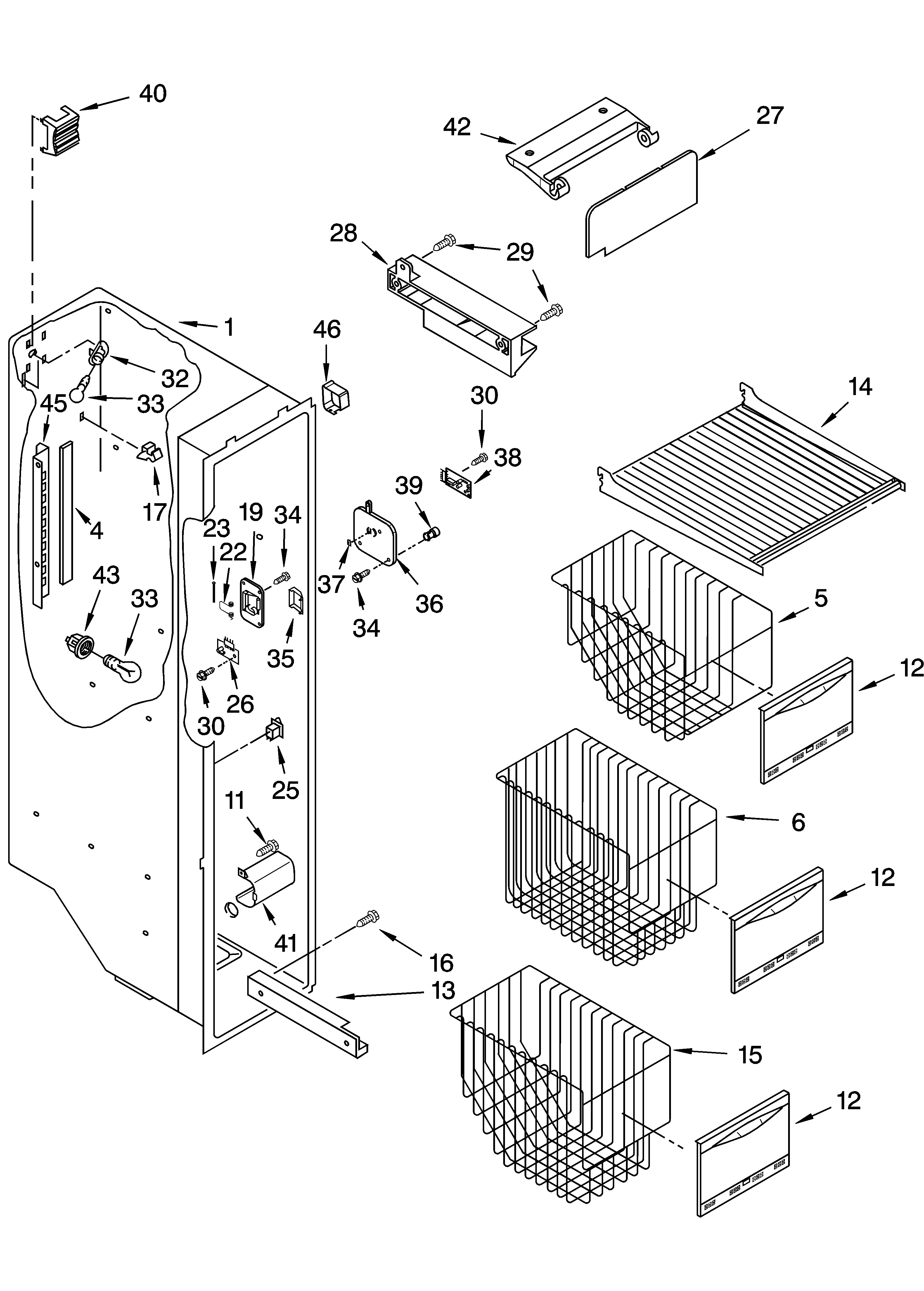 KitchenAid KSRS27ILWH13 freezer liner parts diagram