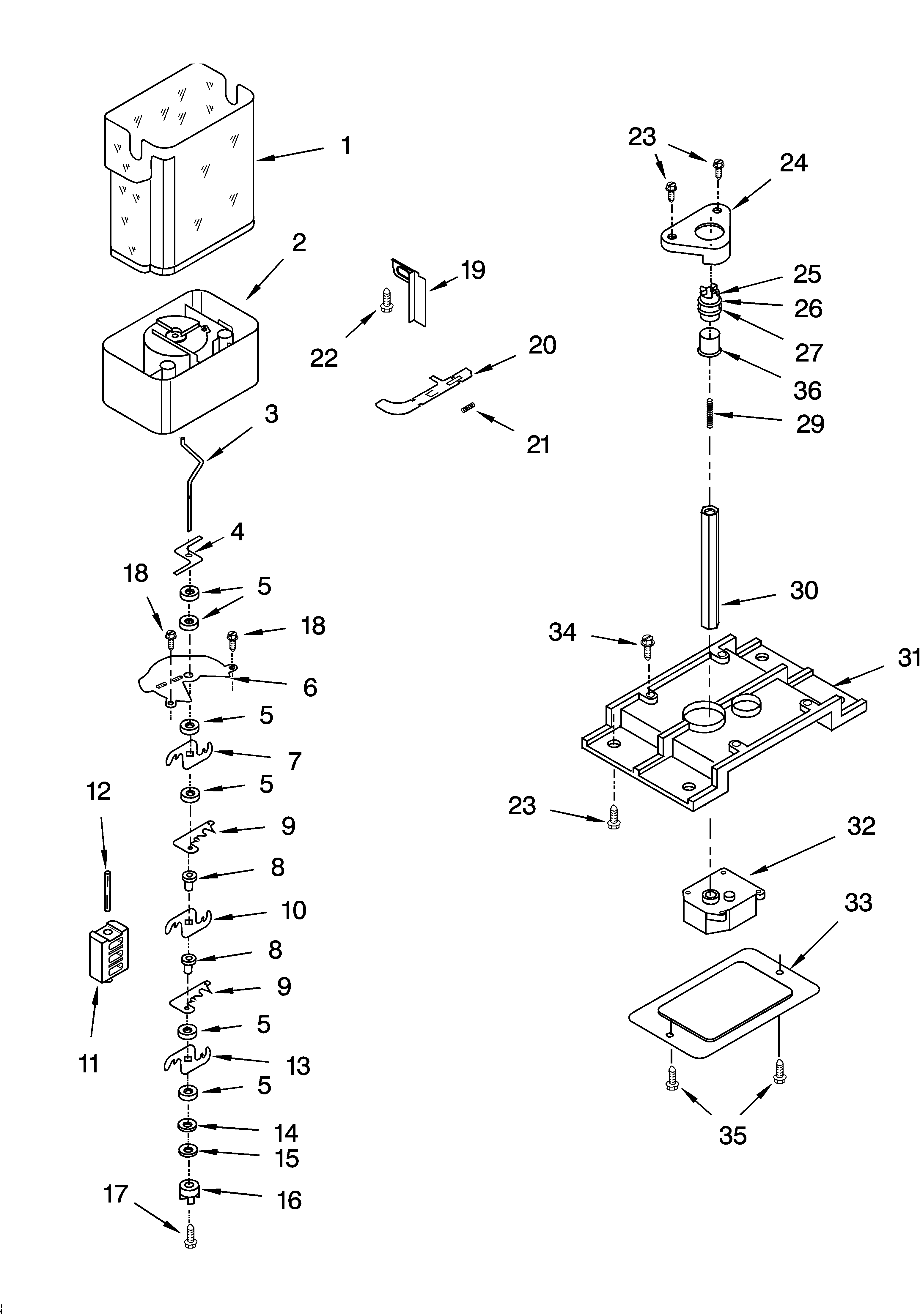 KitchenAid KSRS27ILWH13 motor and ice container parts diagram