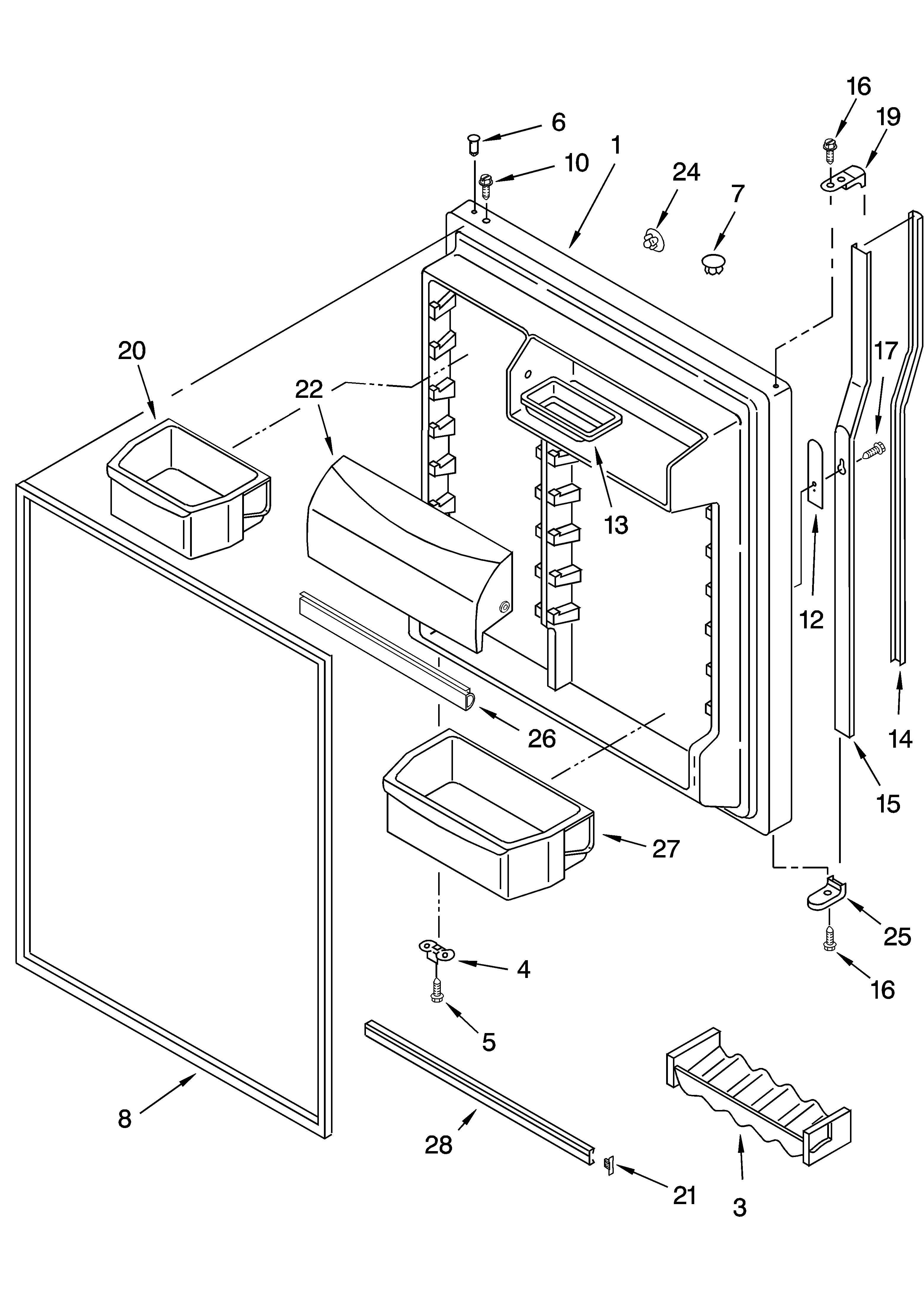 KitchenAid KTRS19KMWH00 refrigerator door parts diagram