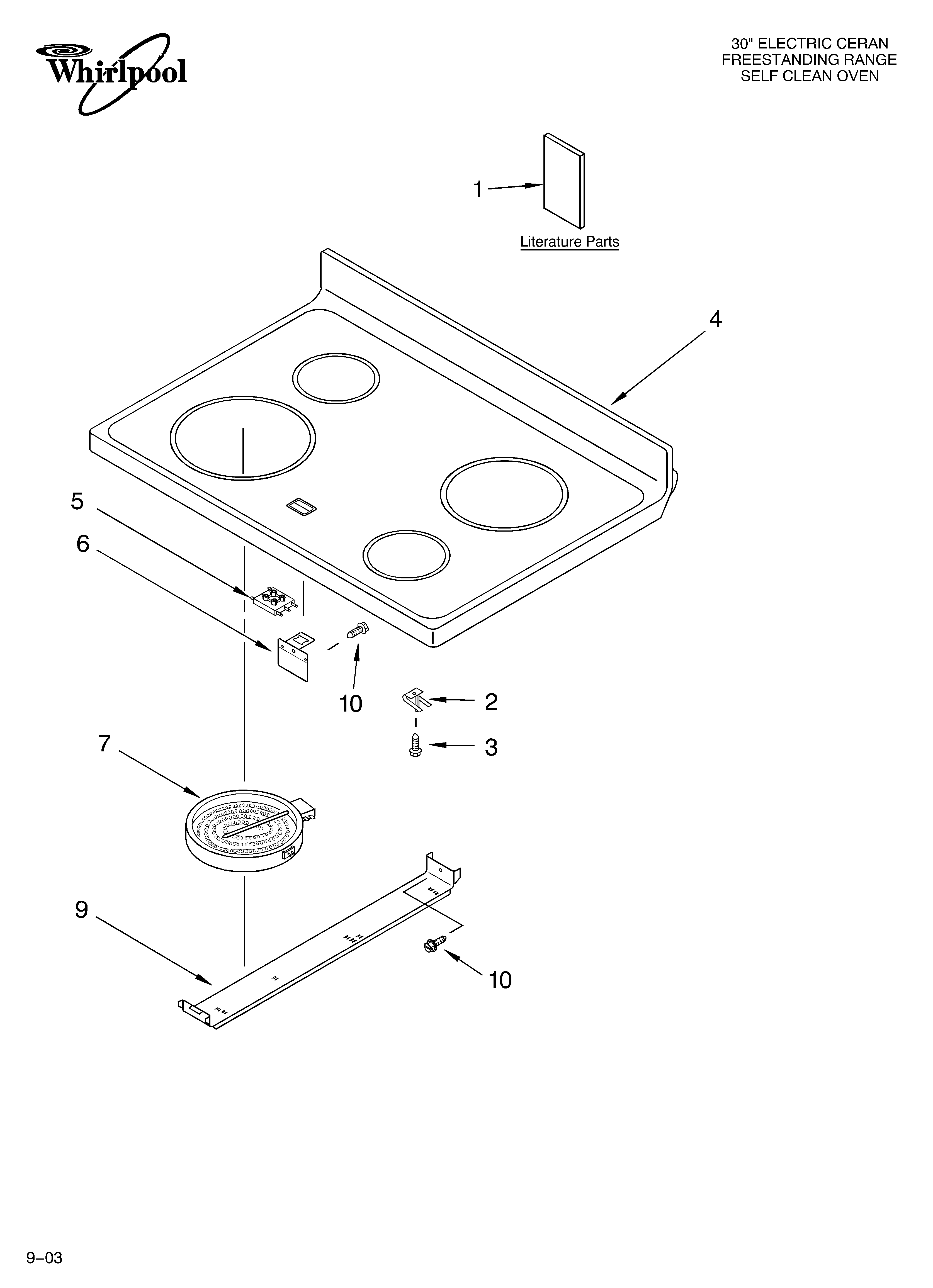 Whirlpool RF196LXMB0 cooktop parts diagram