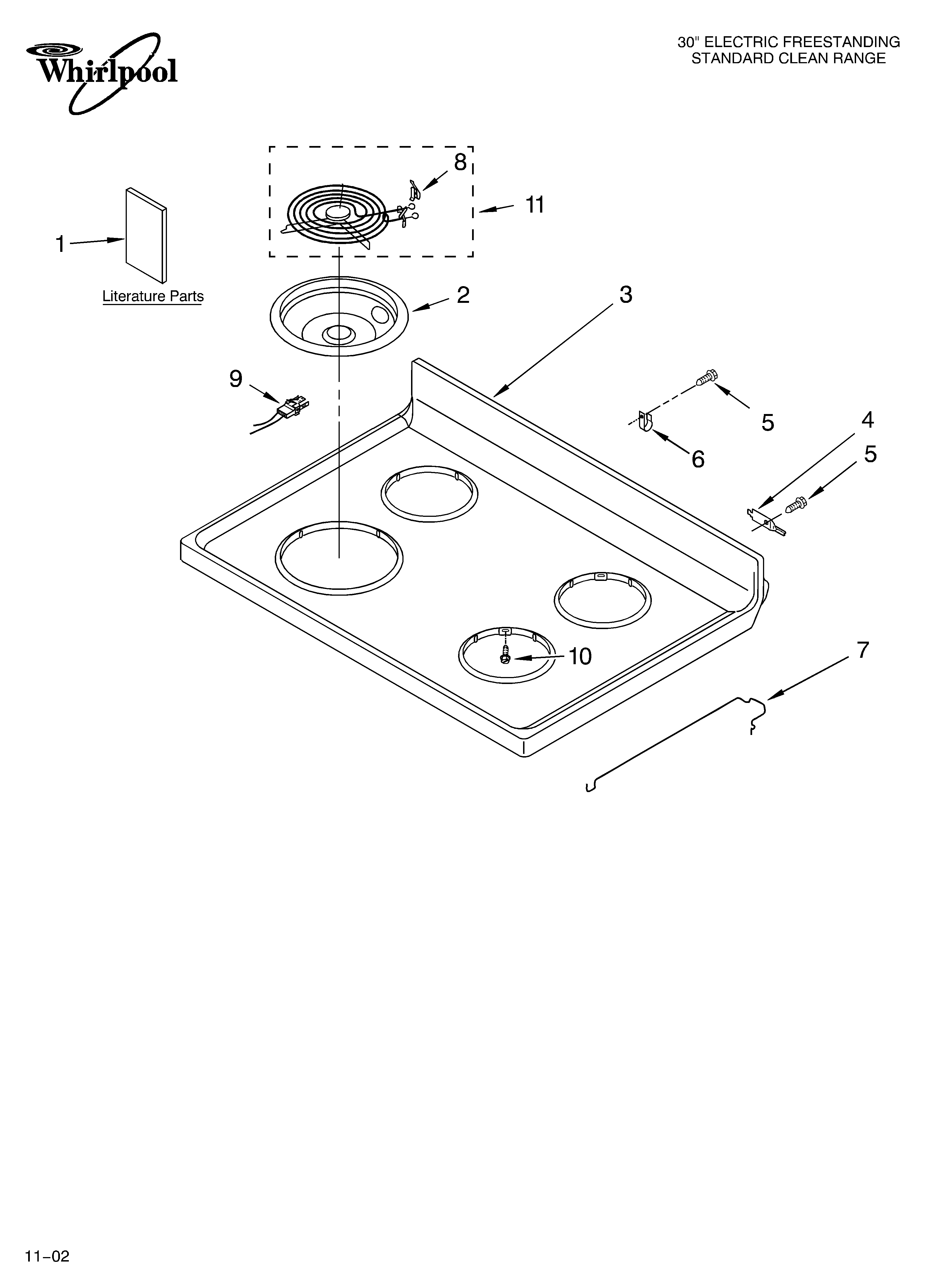 Whirlpool RF3020XKT1 cooktop parts diagram