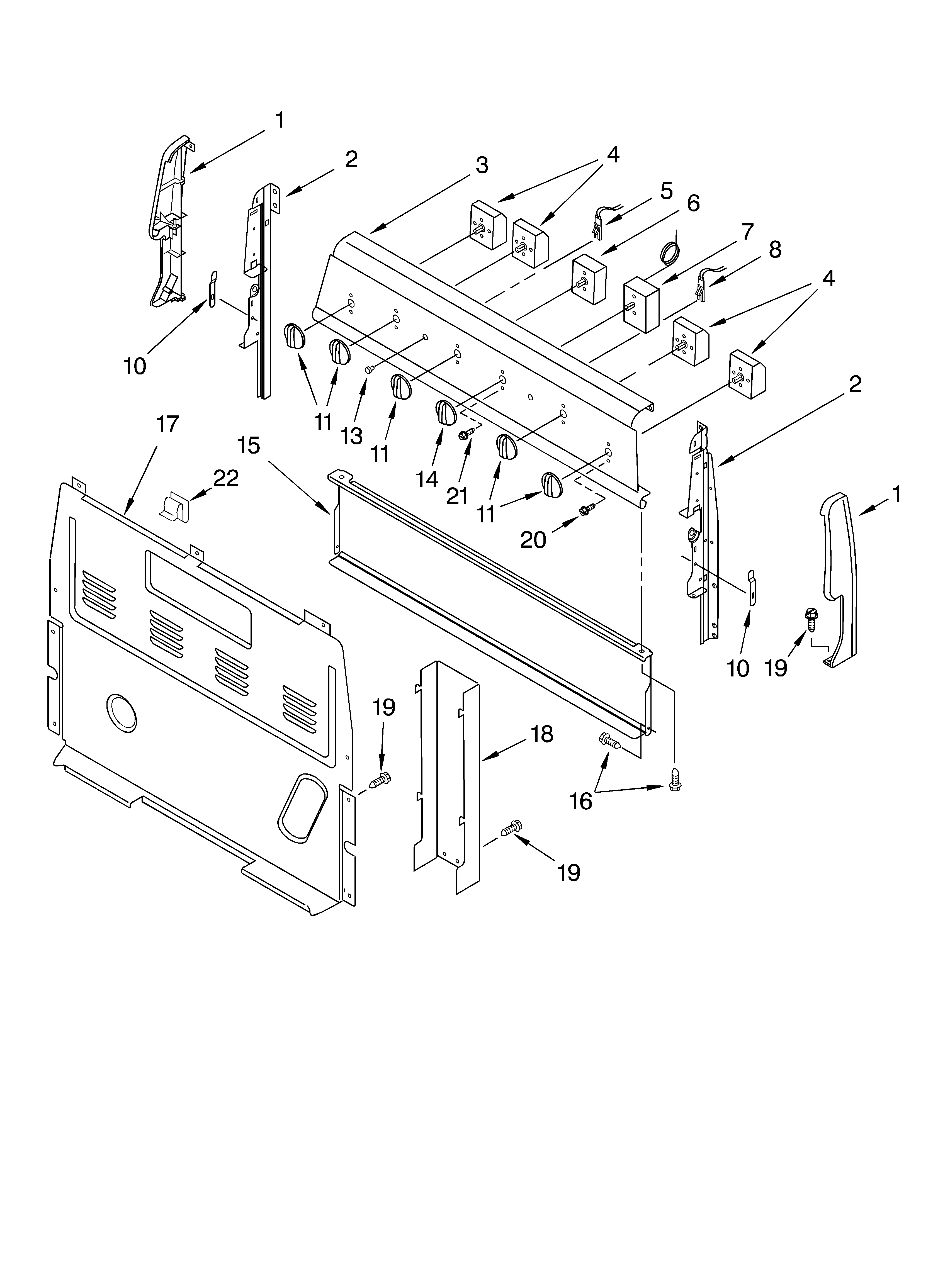 Whirlpool RF3020XKT1 control panel parts diagram