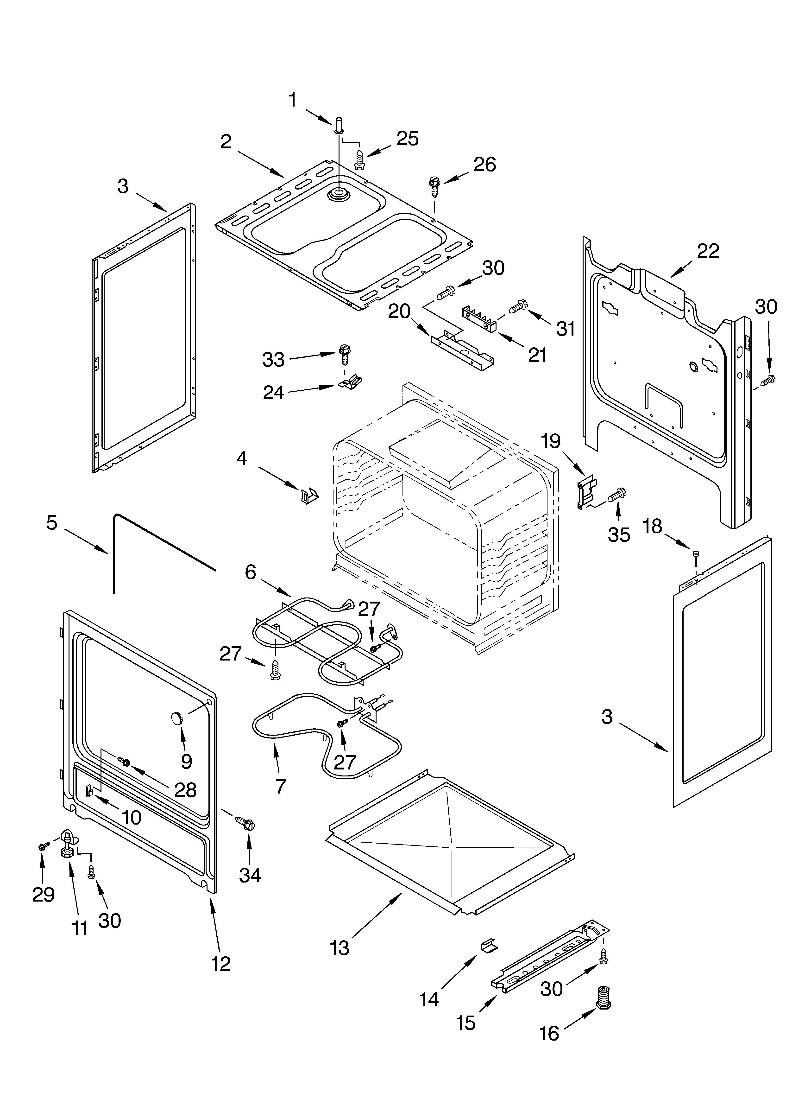 Whirlpool RF3020XKT1 chassis parts diagram
