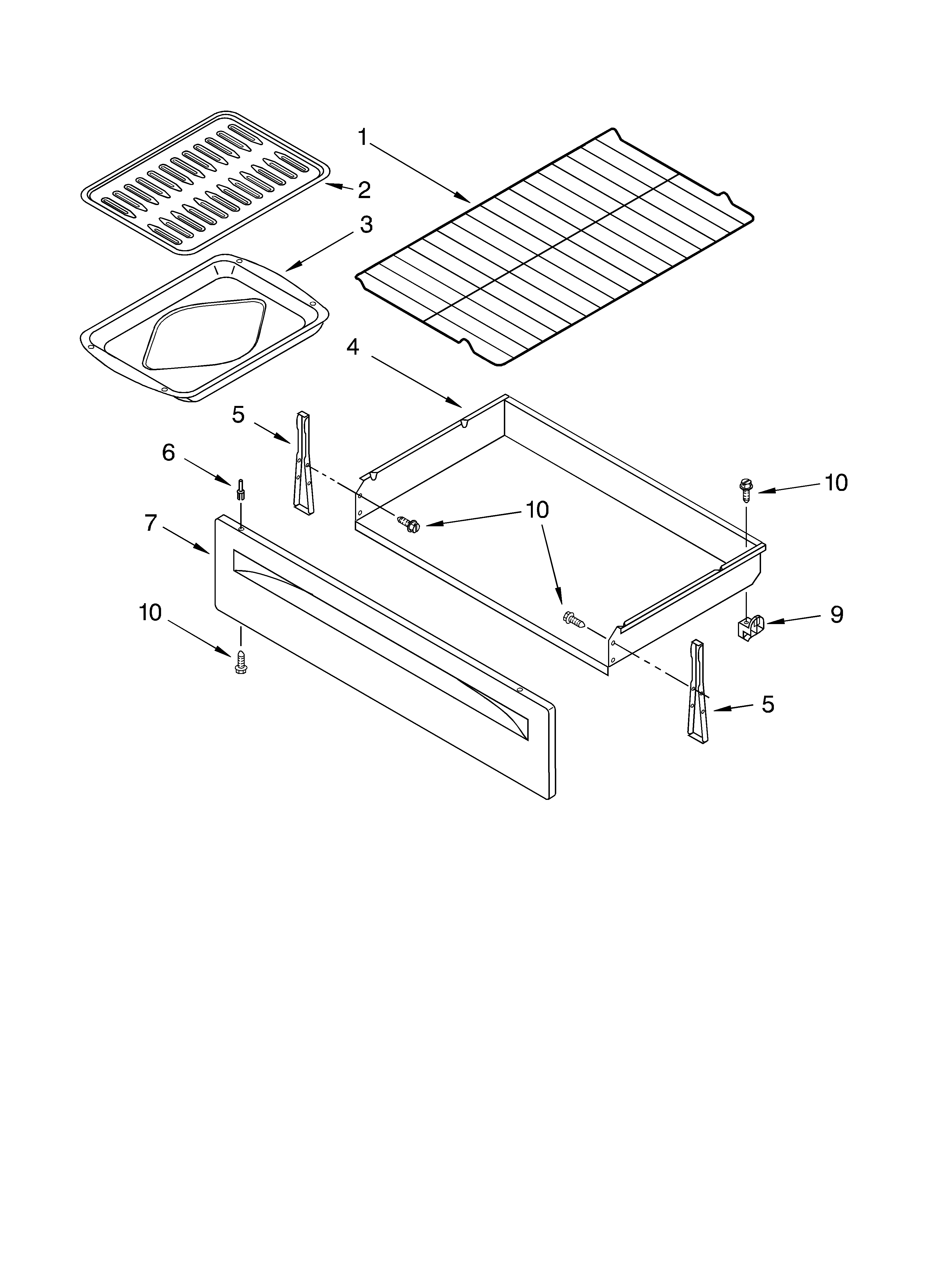 Whirlpool RF3020XKT1 drawer & broiler parts, miscellaneous parts diagram