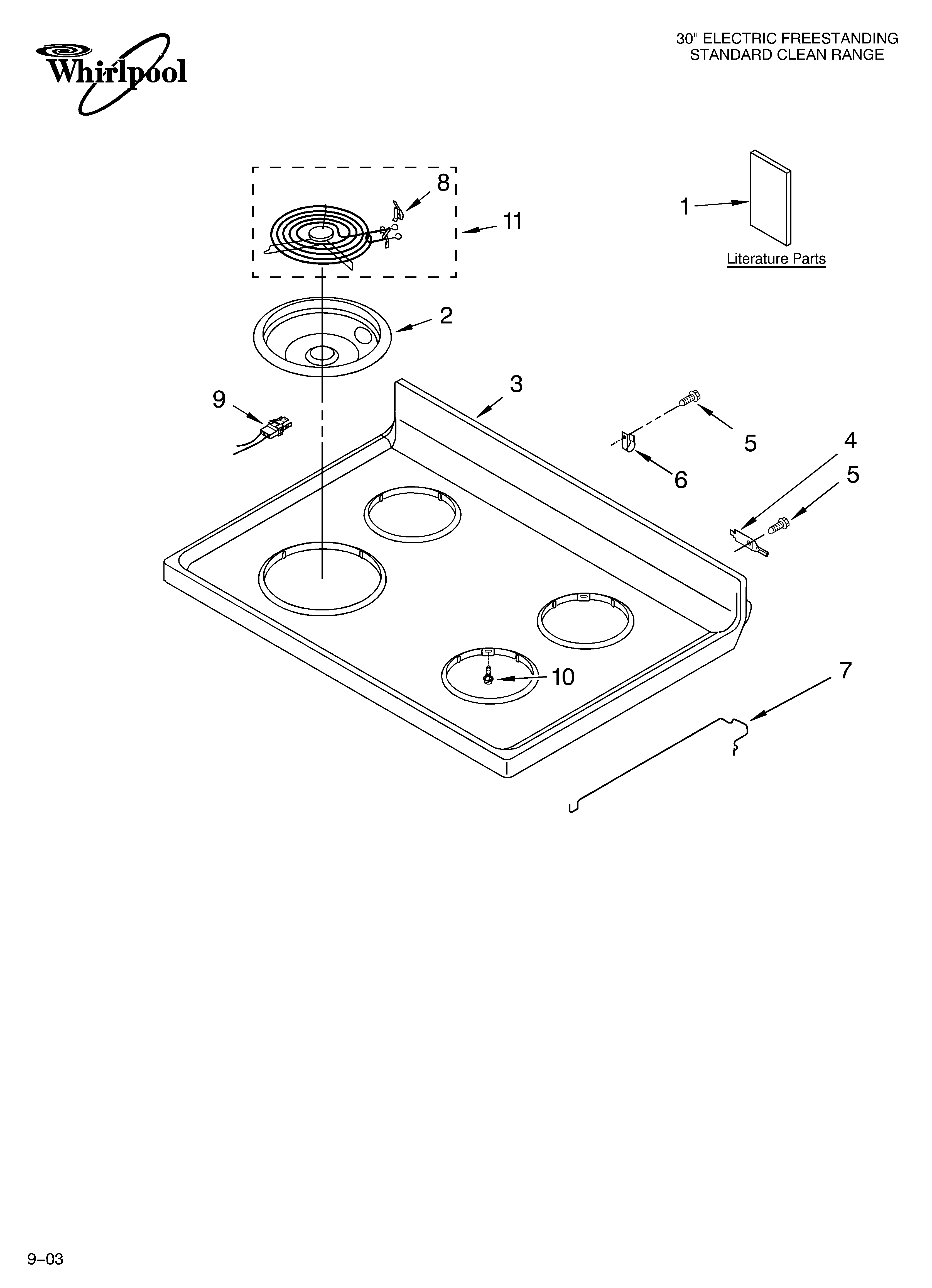 Whirlpool RF302BXKW2 cooktop parts diagram