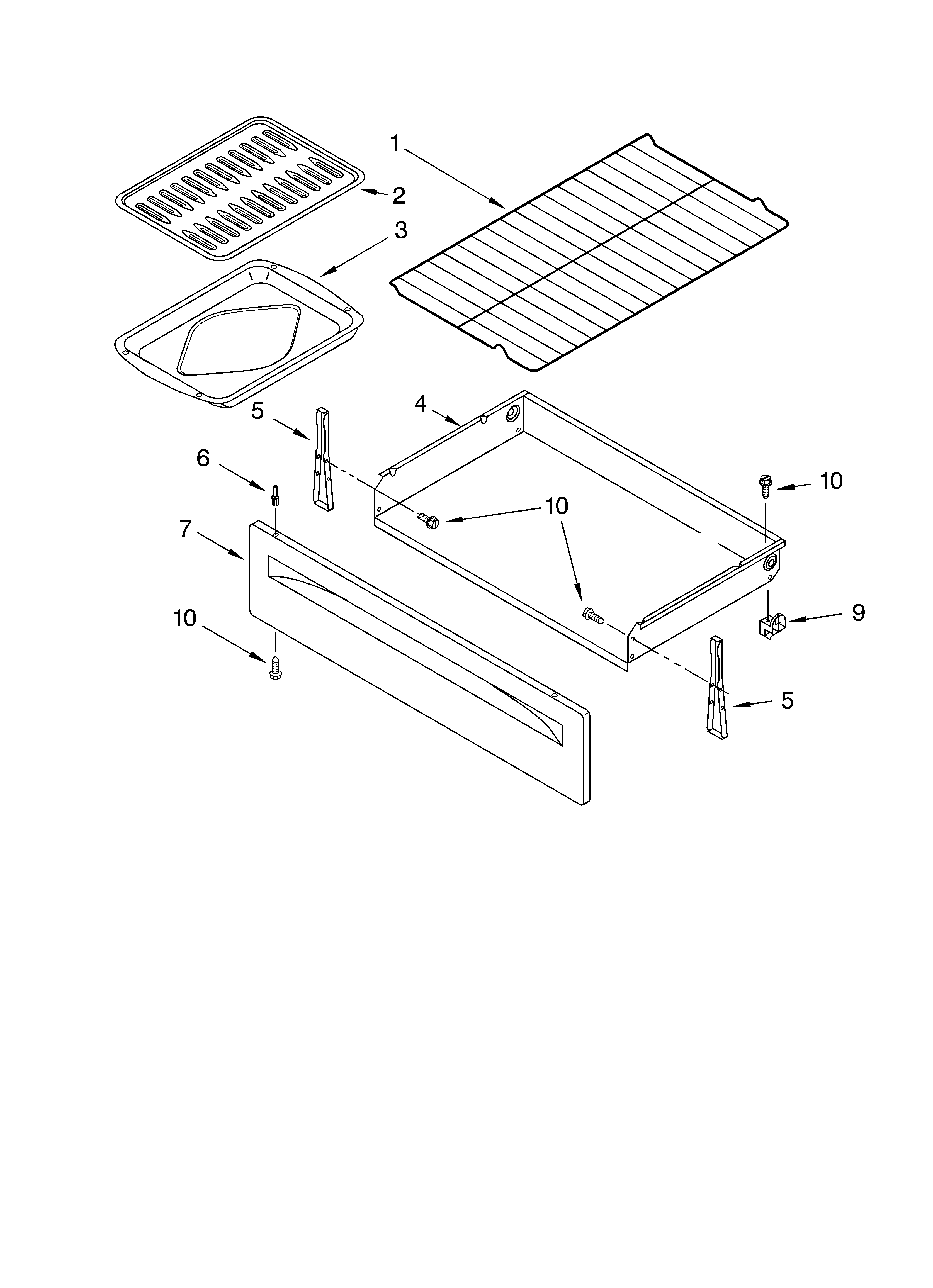 Whirlpool RF302BXKW2 drawer & broiler parts diagram