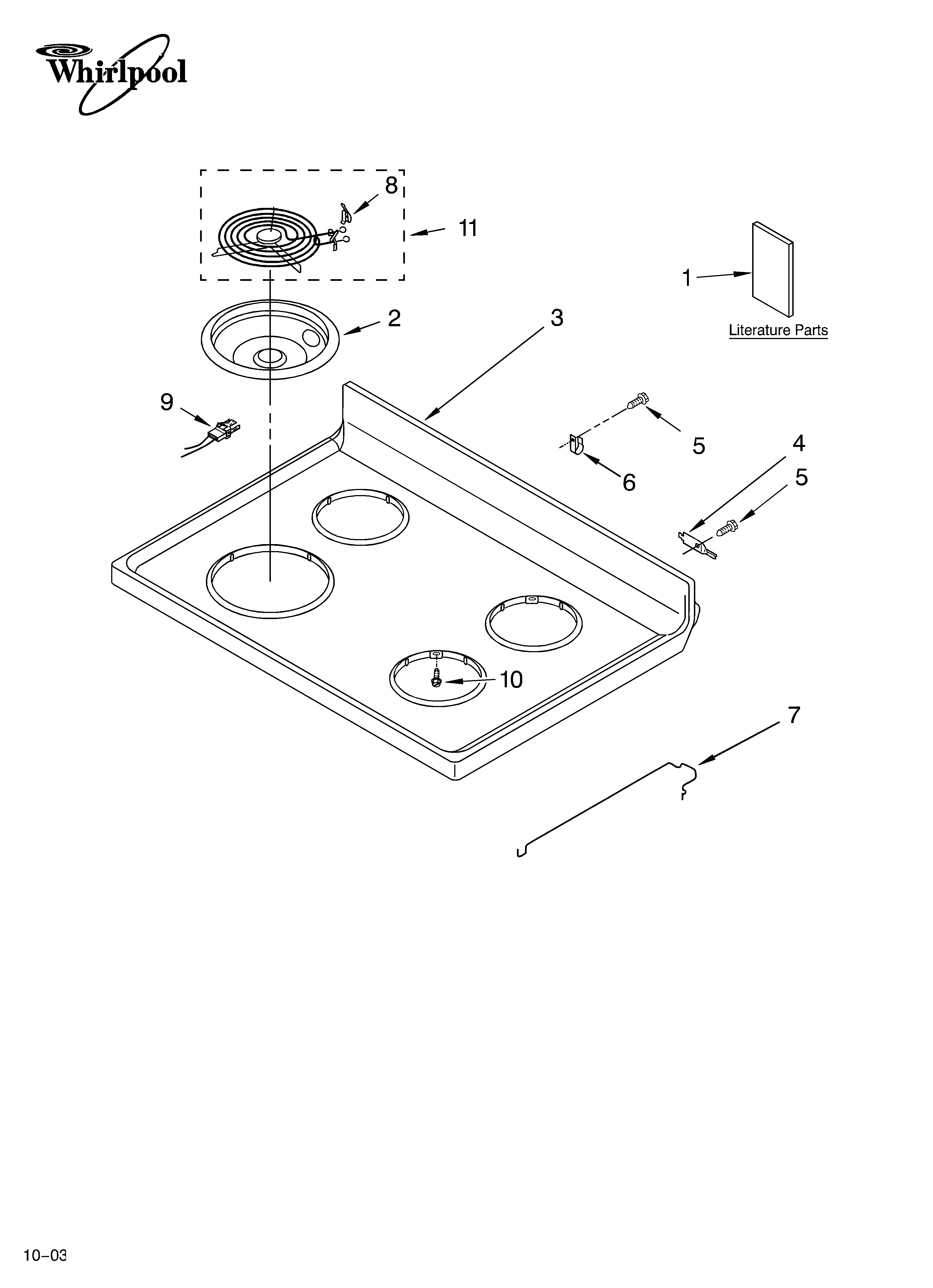 Whirlpool RF362BXMW0 cooktop parts diagram