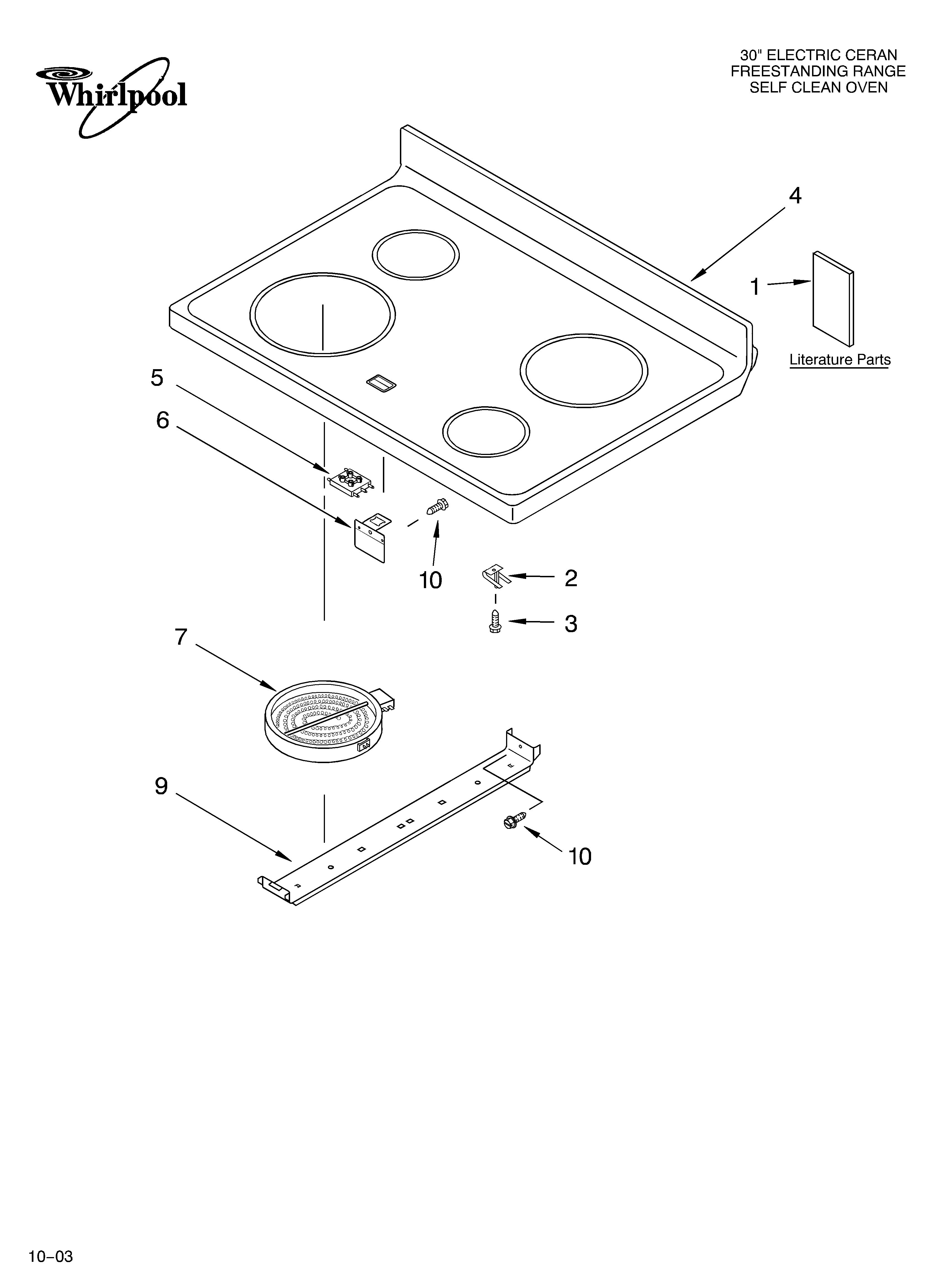 Whirlpool RF364PXMW0 cooktop parts diagram