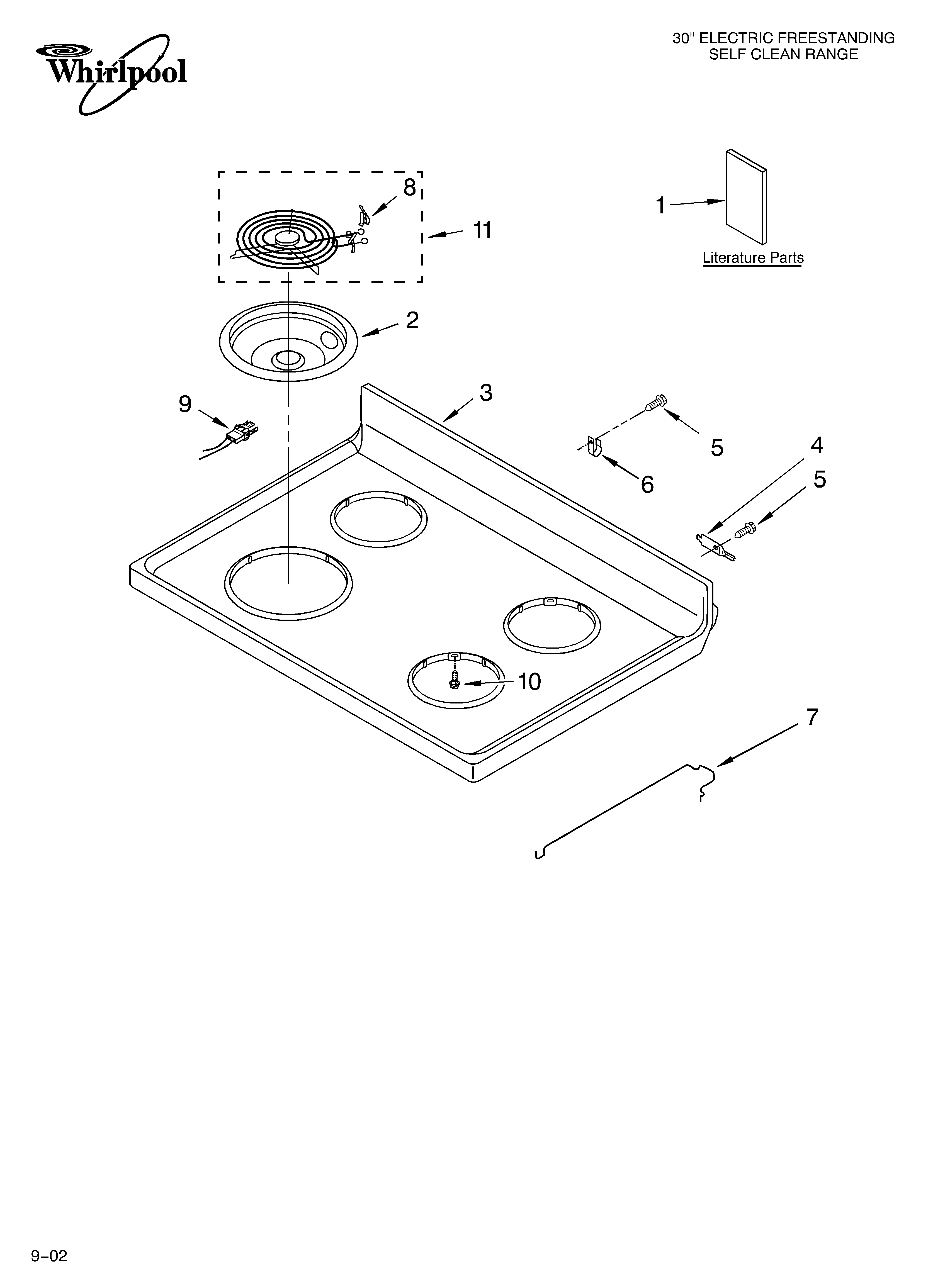 Whirlpool RF365PXMT0 cooktop parts diagram