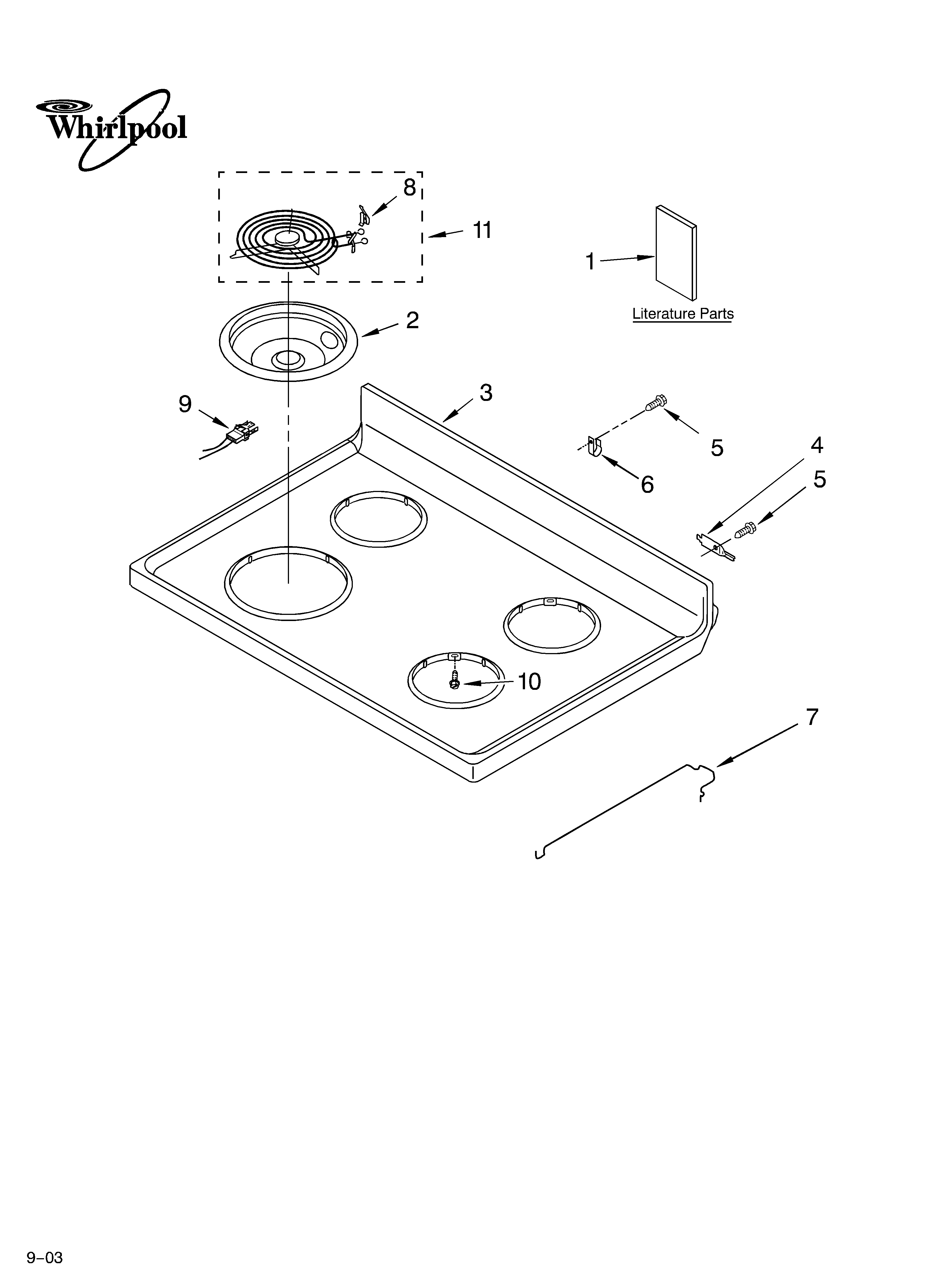 Whirlpool RF367LXMQ0 cooktop parts diagram