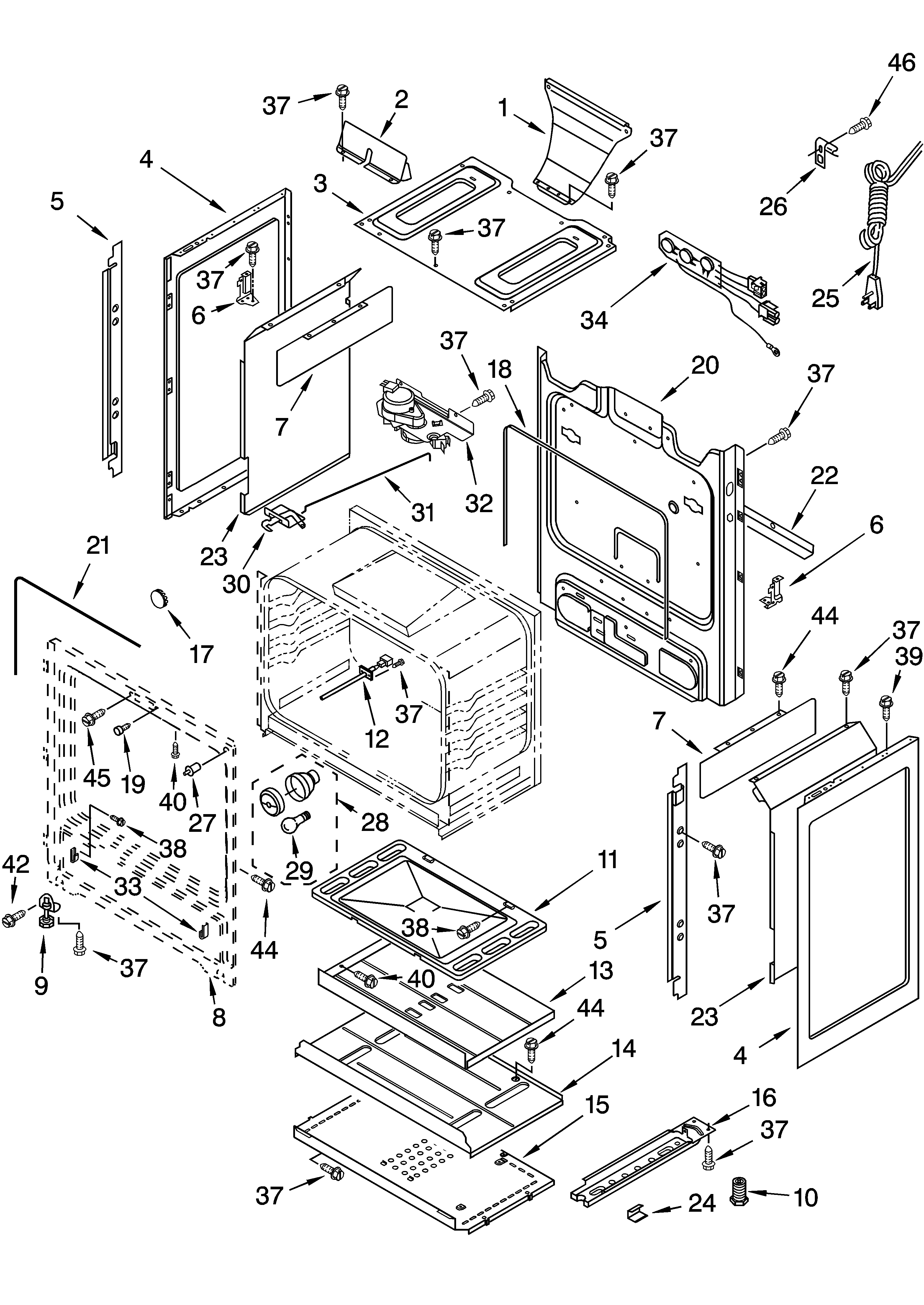 Whirlpool SF367LEMB0 chassis parts diagram