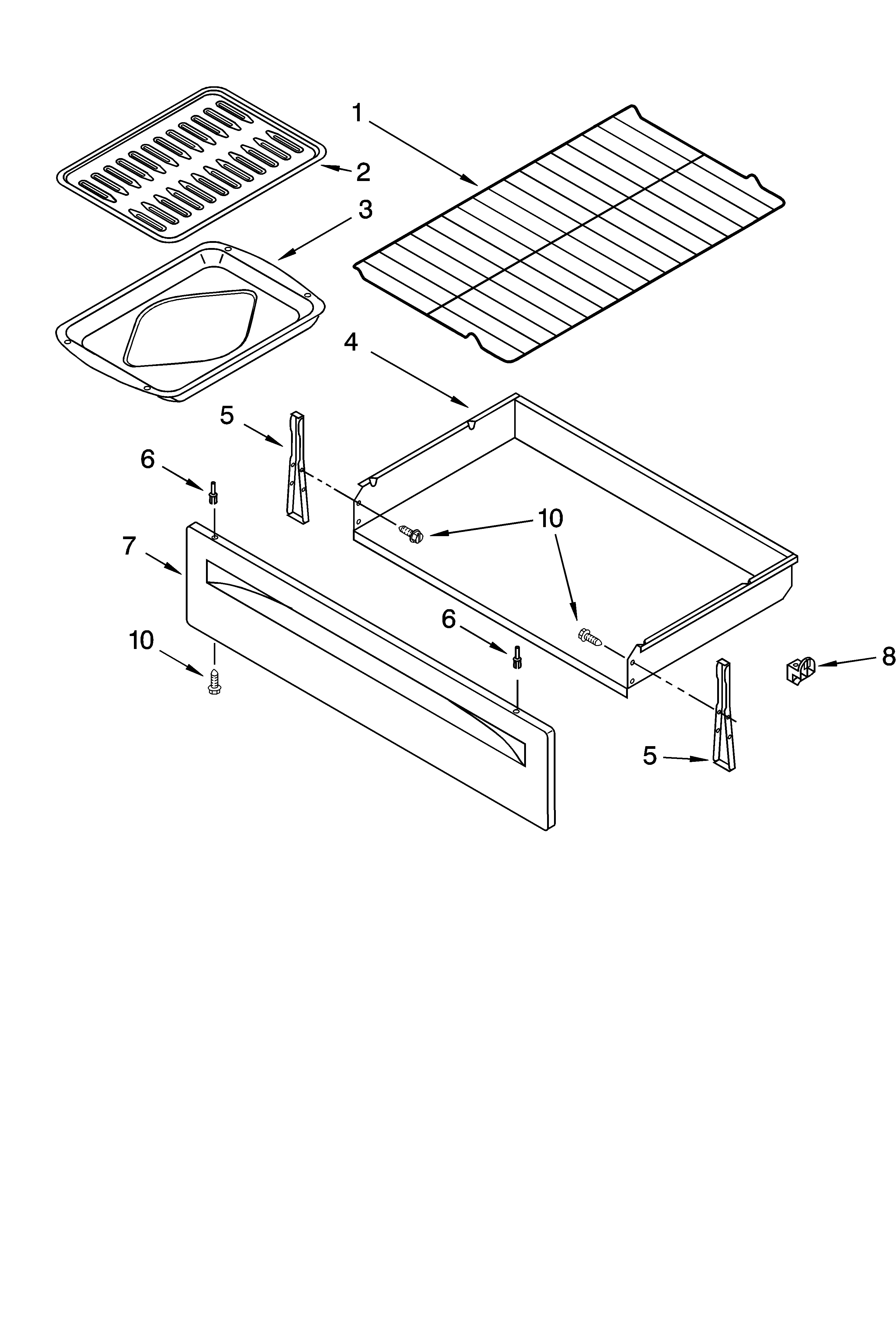 Whirlpool SF367LEMB0 drawer & broiler parts diagram