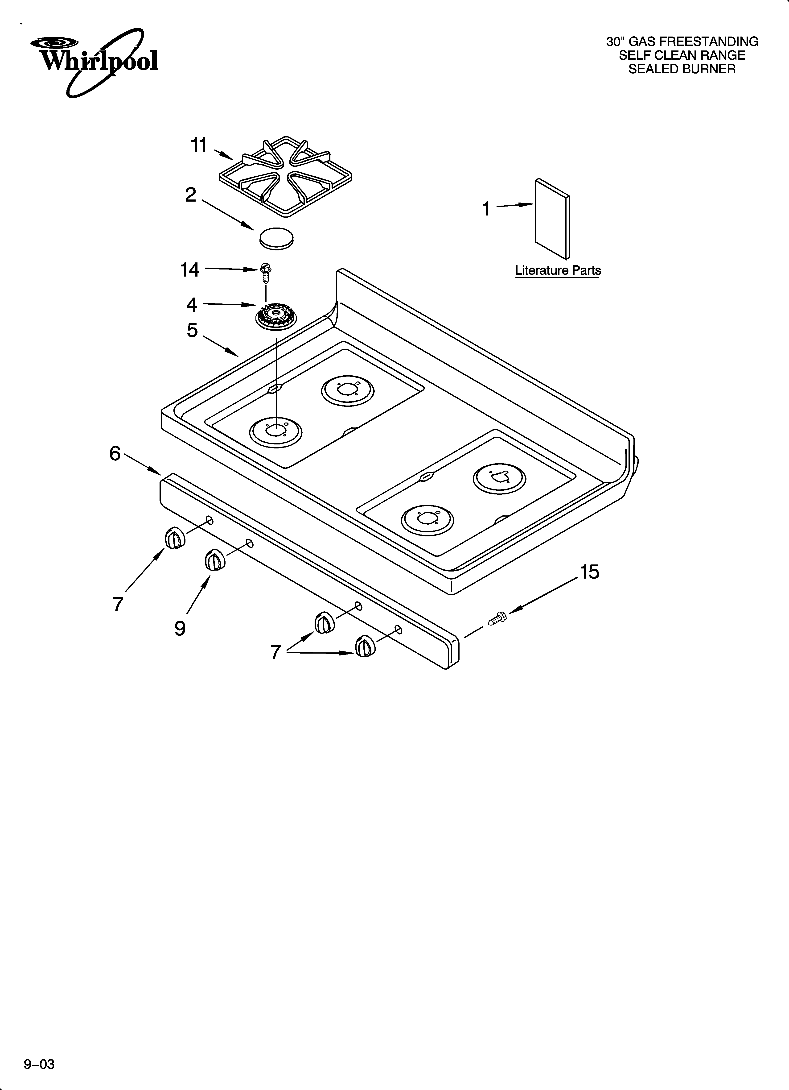 Whirlpool SF380LEMQ0 cooktop parts diagram
