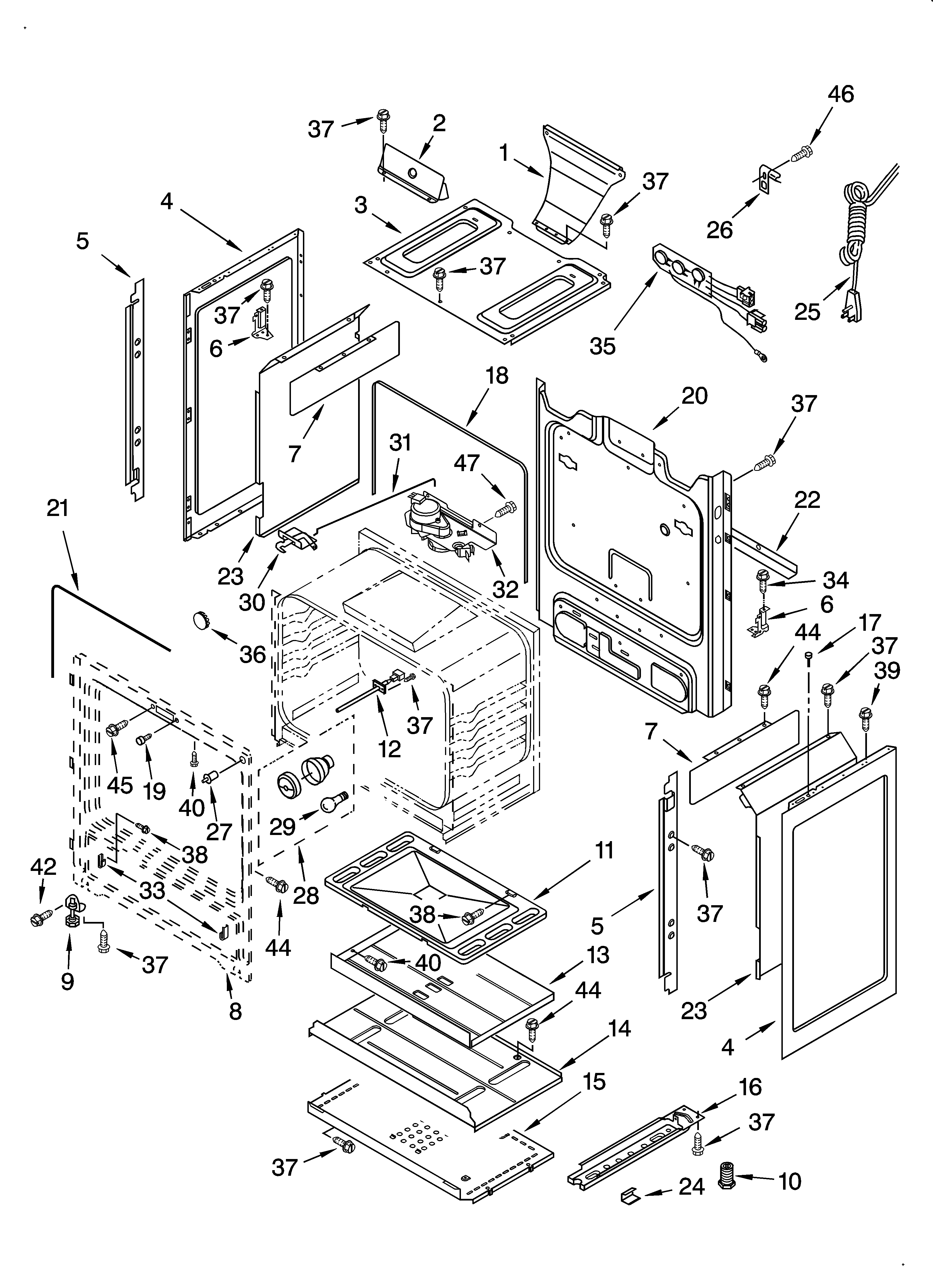 Whirlpool SF380LEMQ0 chassis parts diagram