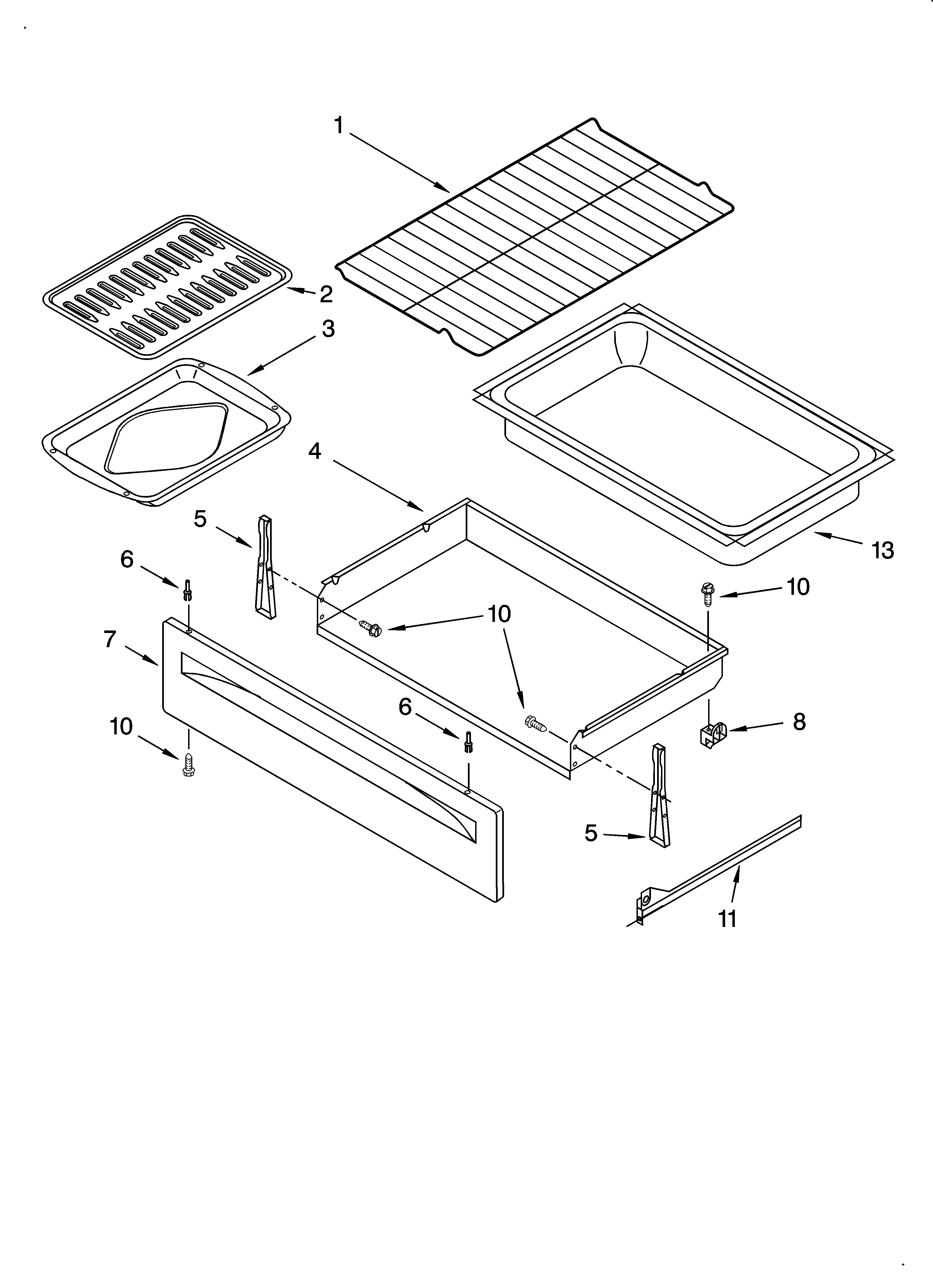 Whirlpool SF380LEMQ0 drawer & broiler parts diagram