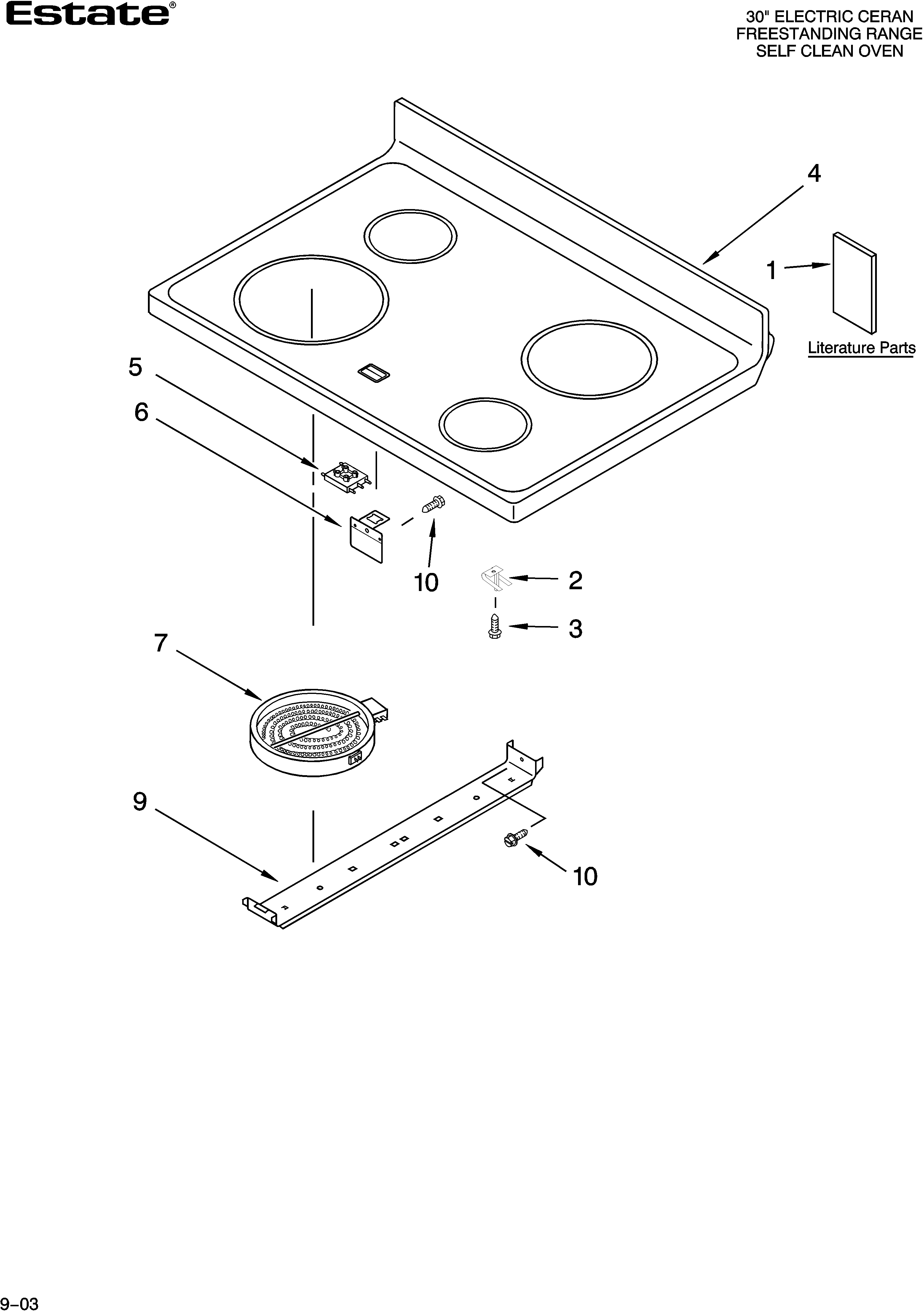 Estate TES355MQ0 cooktop parts diagram