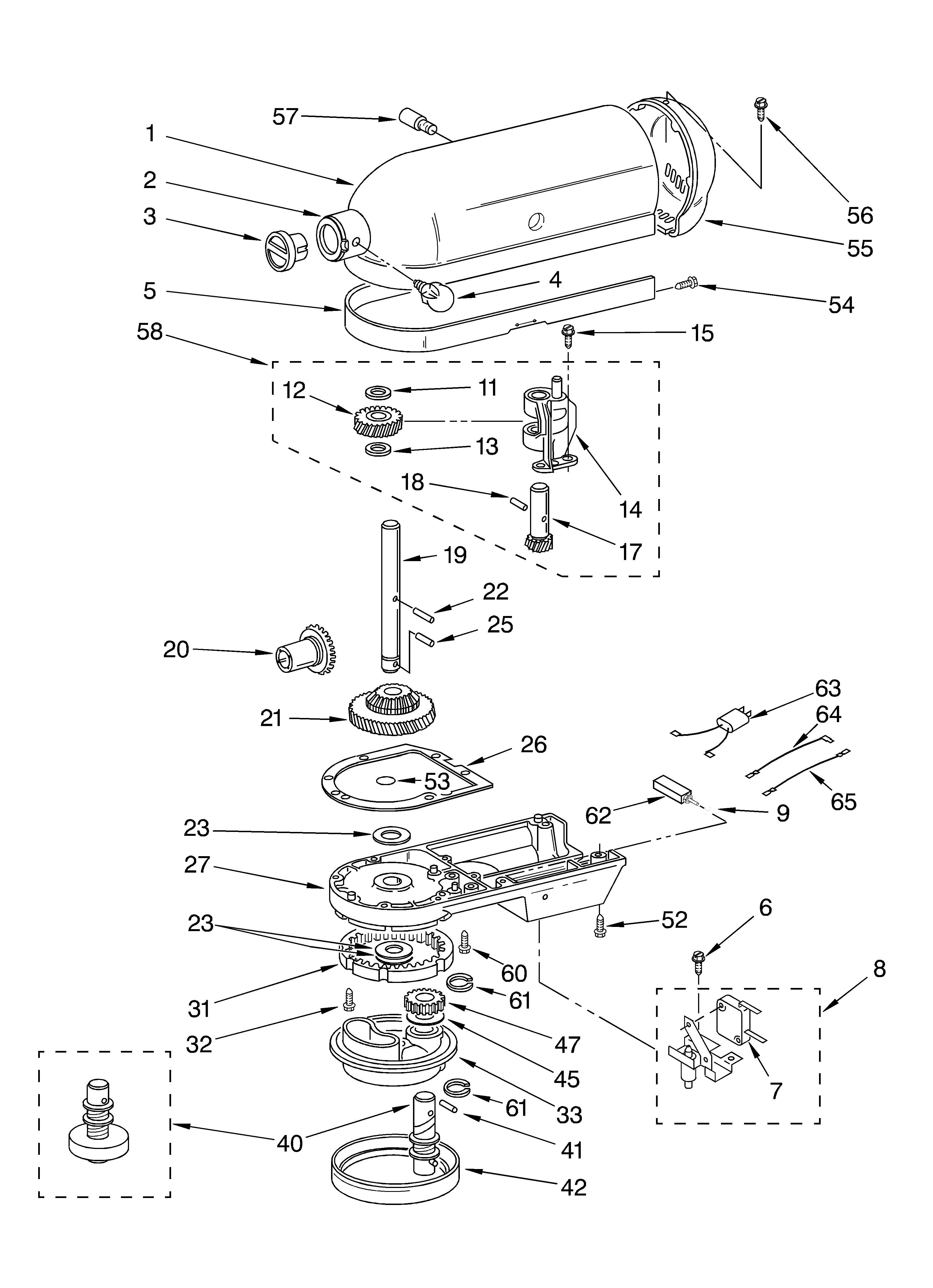 KitchenAid KP50 case, gearing and planetary unit diagram