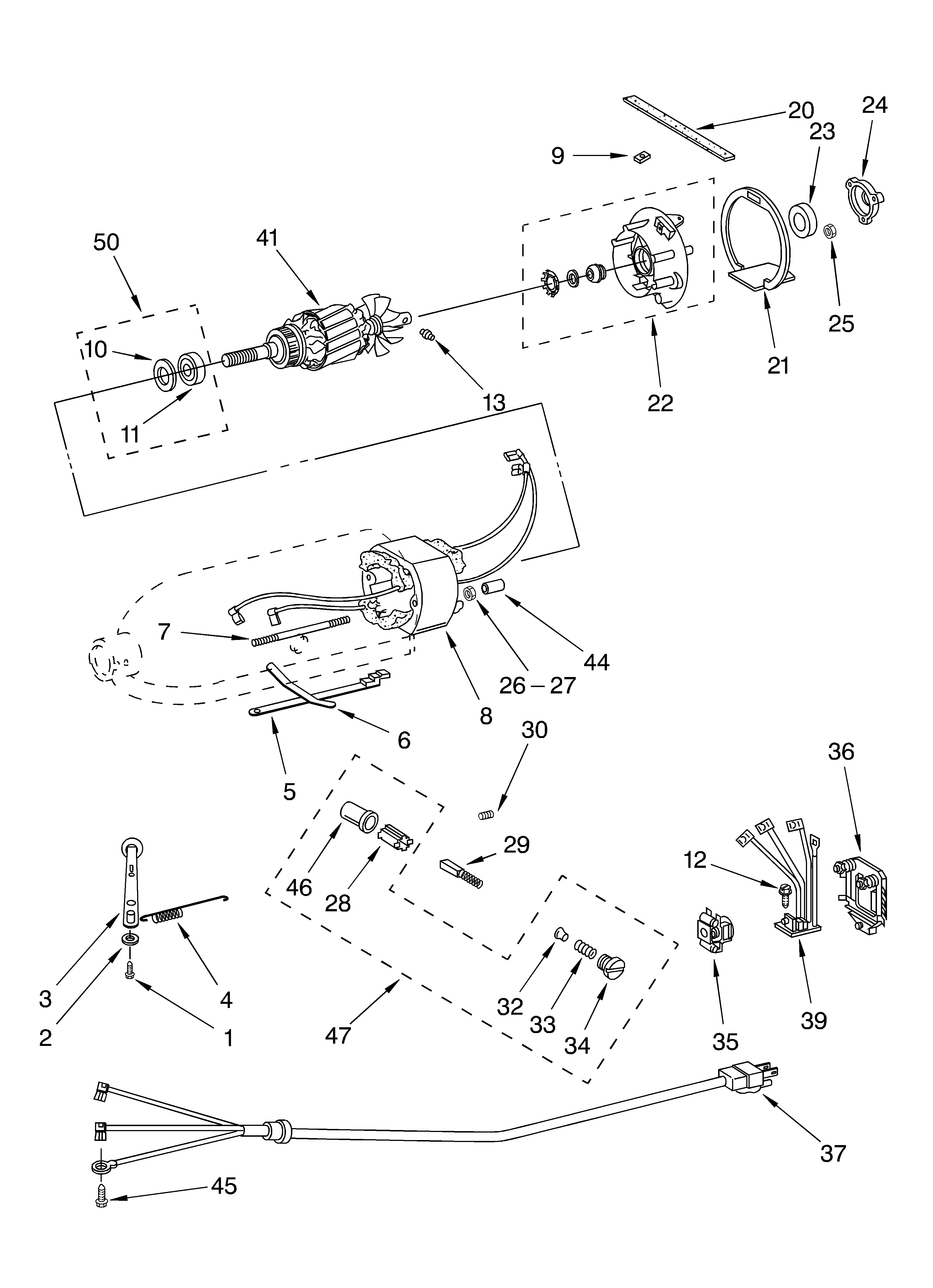 KitchenAid KP50 motor and control parts diagram