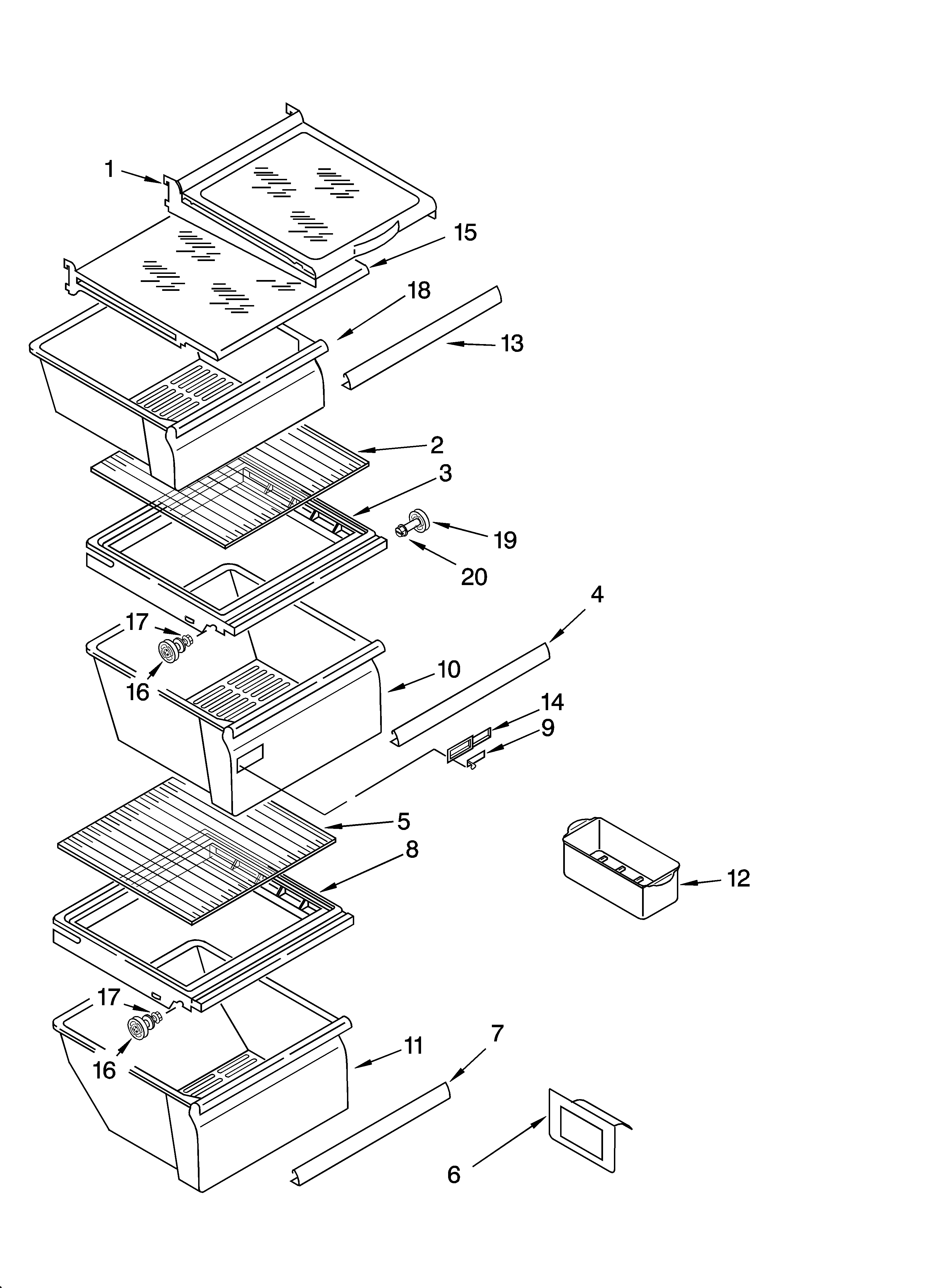 Whirlpool ED5PHEXMB10 refrigerator shelf parts diagram