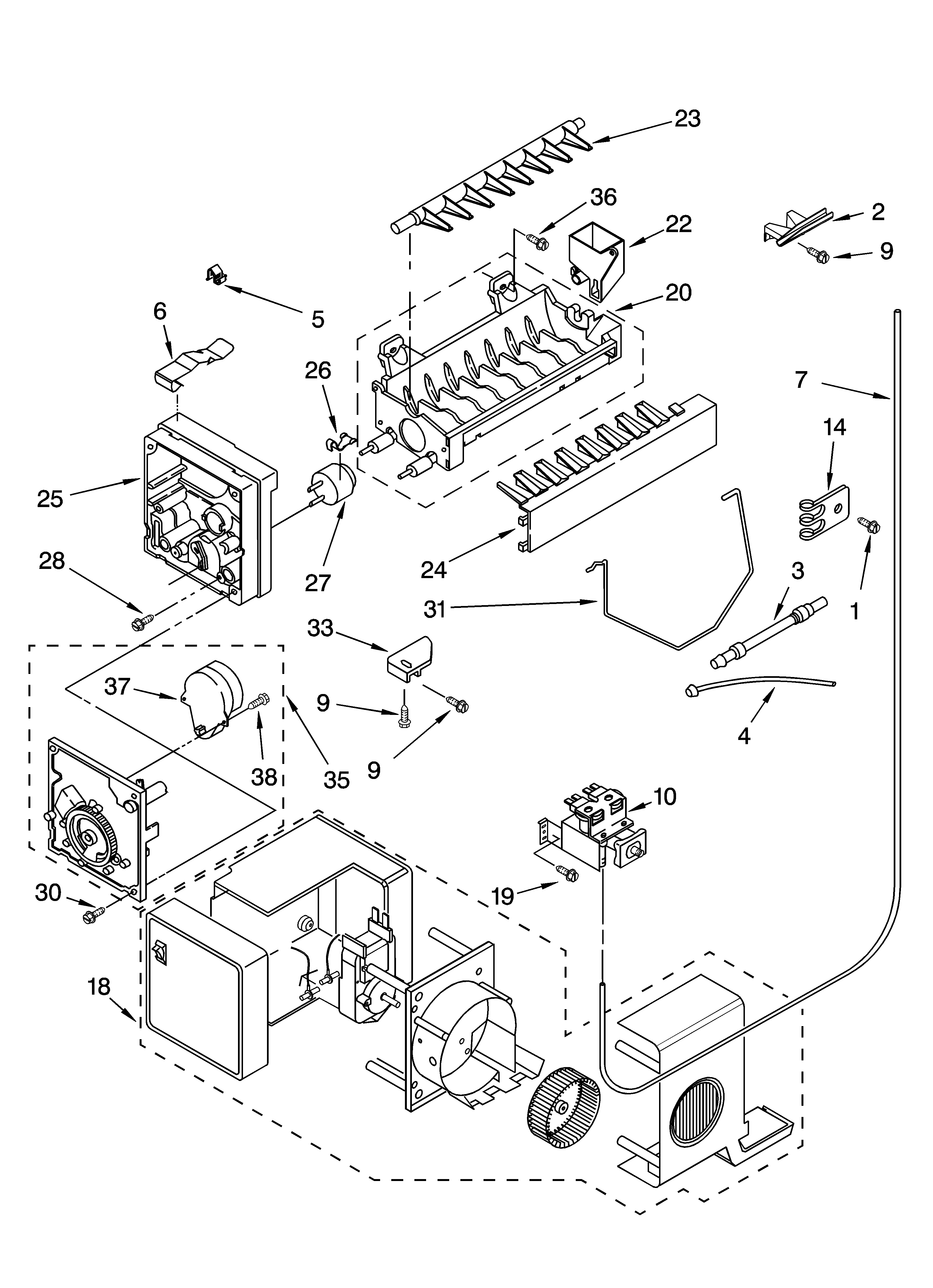 Whirlpool ED5PHEXMB10 icemaker parts, parts not illustrated diagram