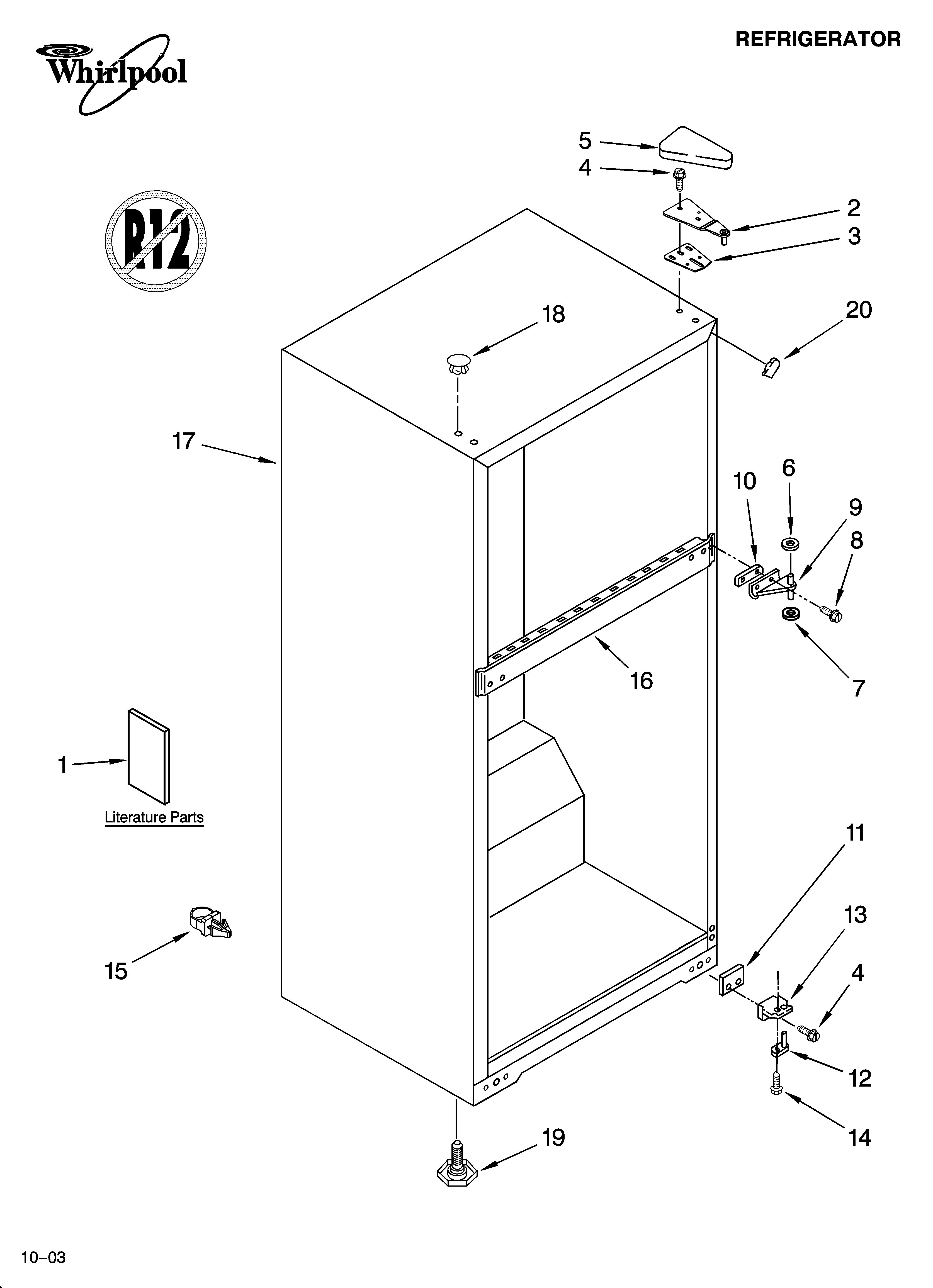 Whirlpool ET0WSRXMQ01 cabinet parts diagram