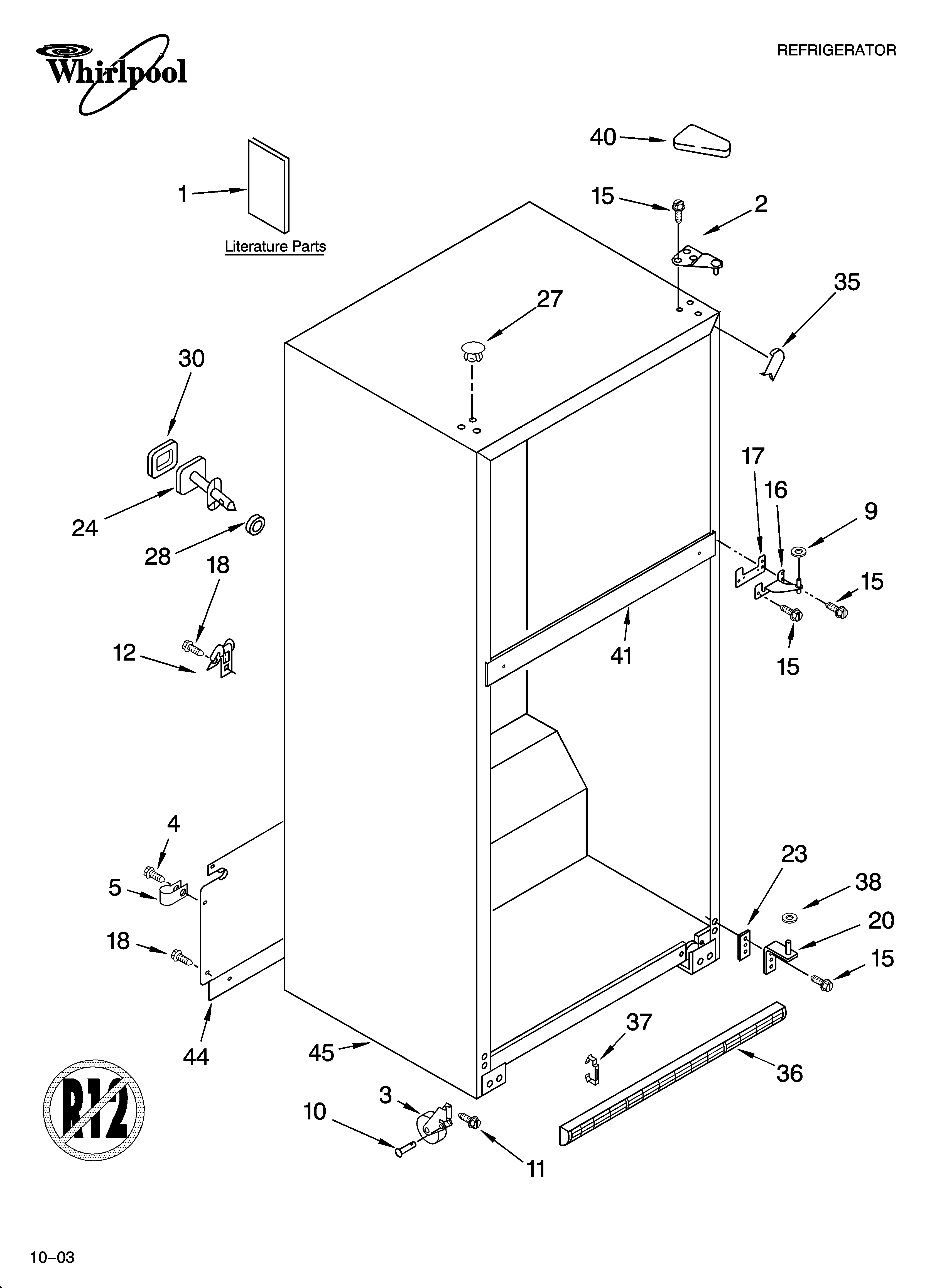 Whirlpool ET1FHMXMT00 cabinet parts diagram