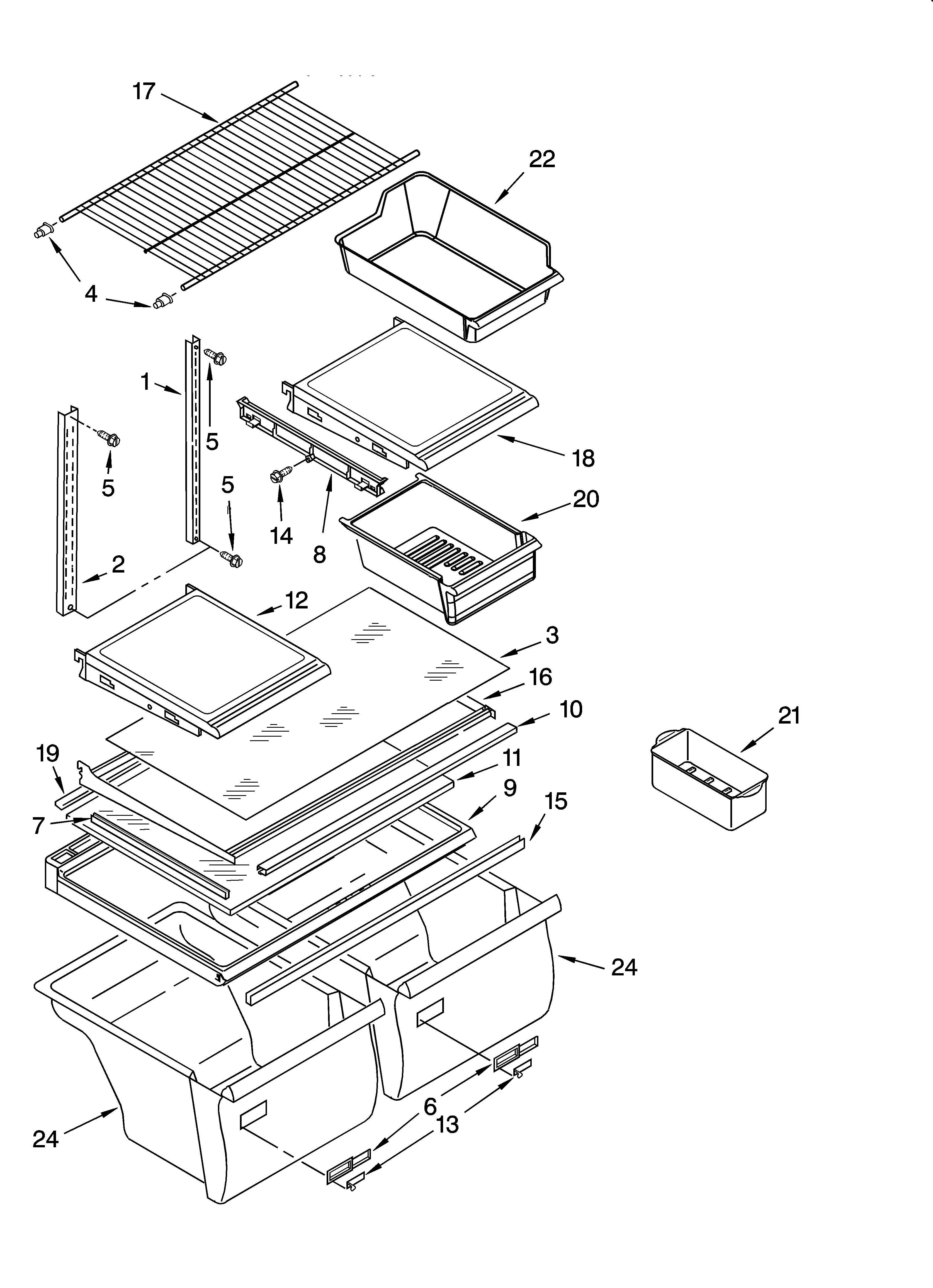 Whirlpool ET1FHMXMT00 shelf parts, optional parts diagram