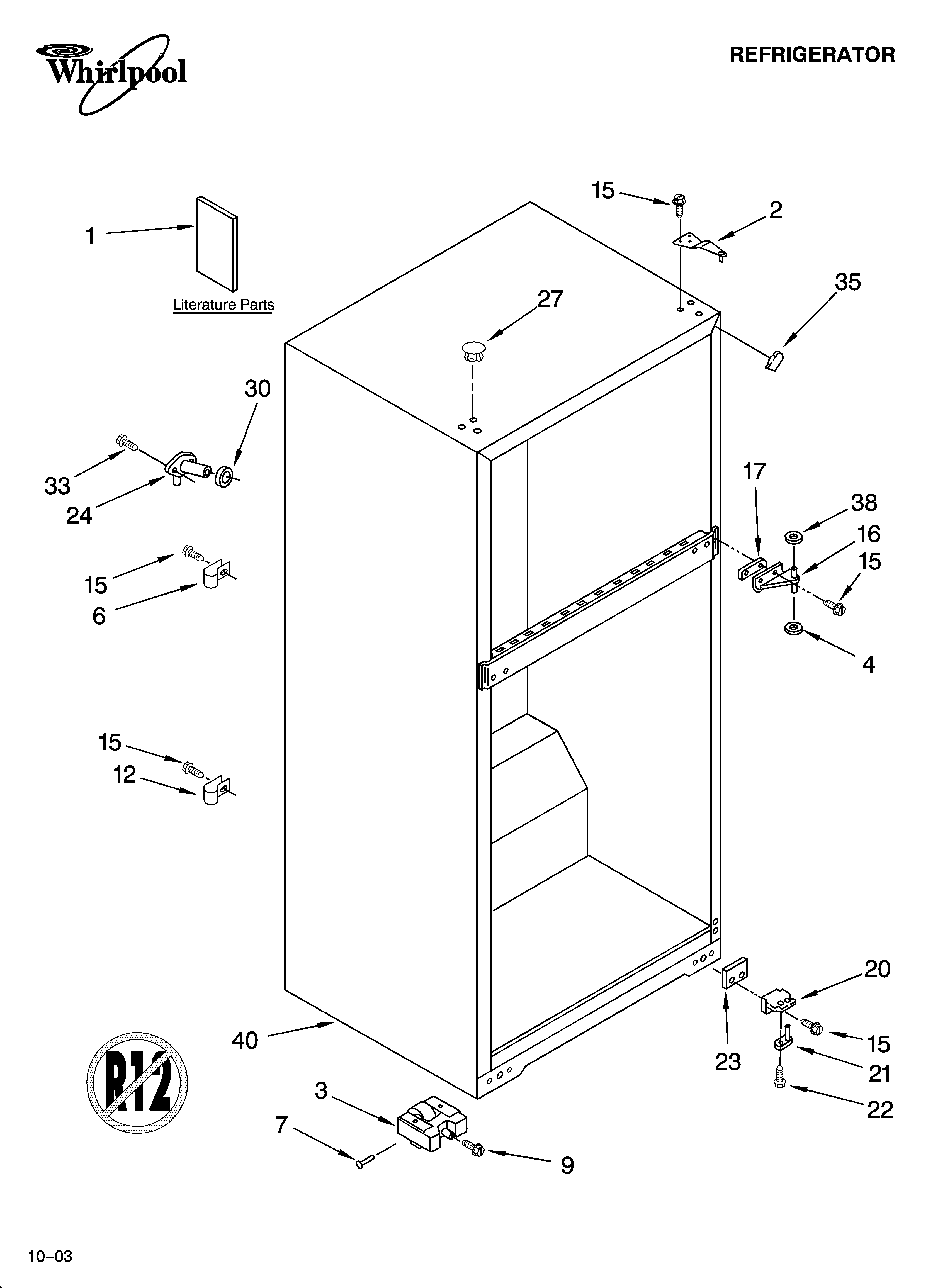 Whirlpool ET4WSMYKQ03 cabinet parts diagram