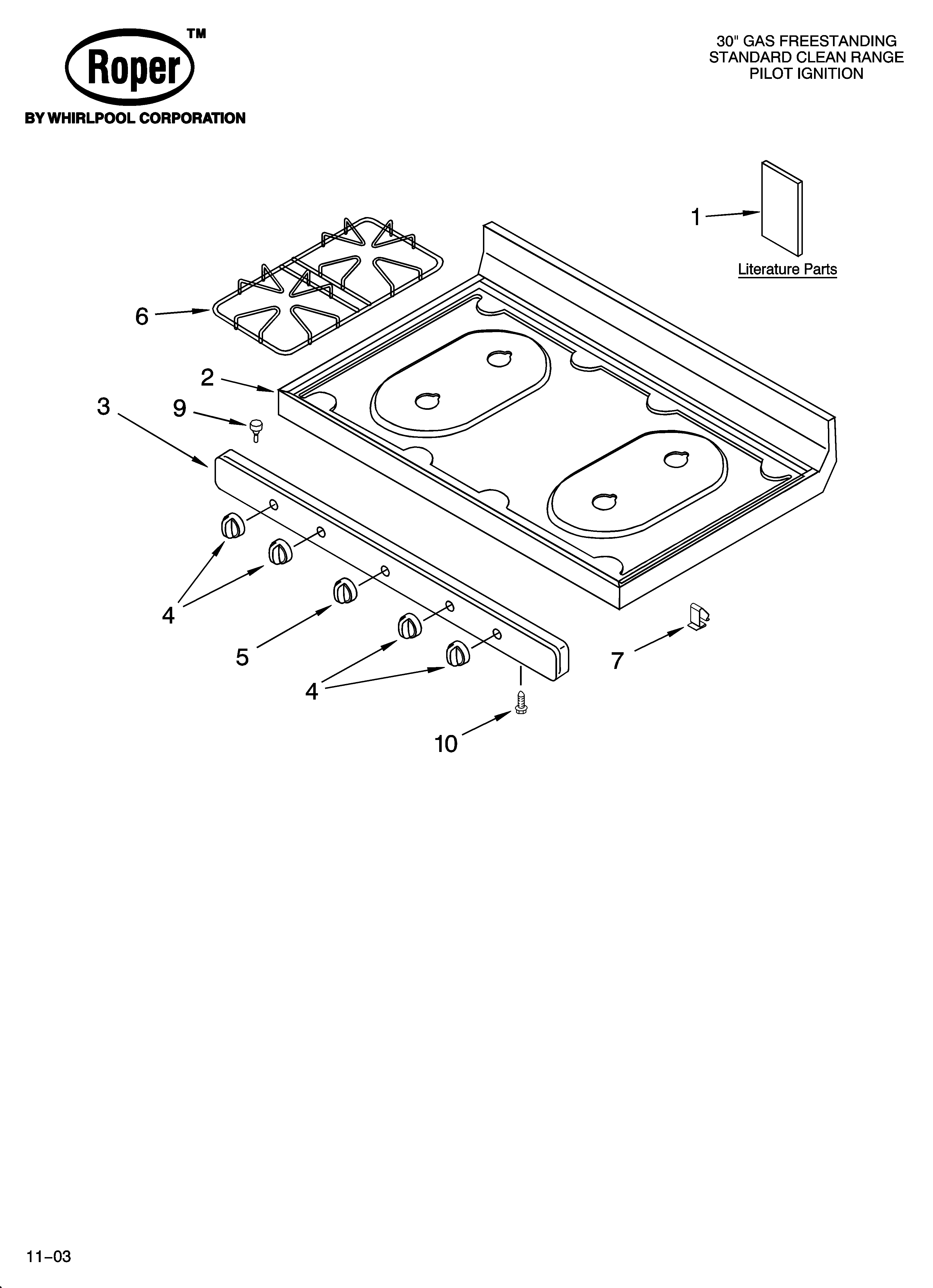 Roper FGP300KN2 cooktop parts diagram